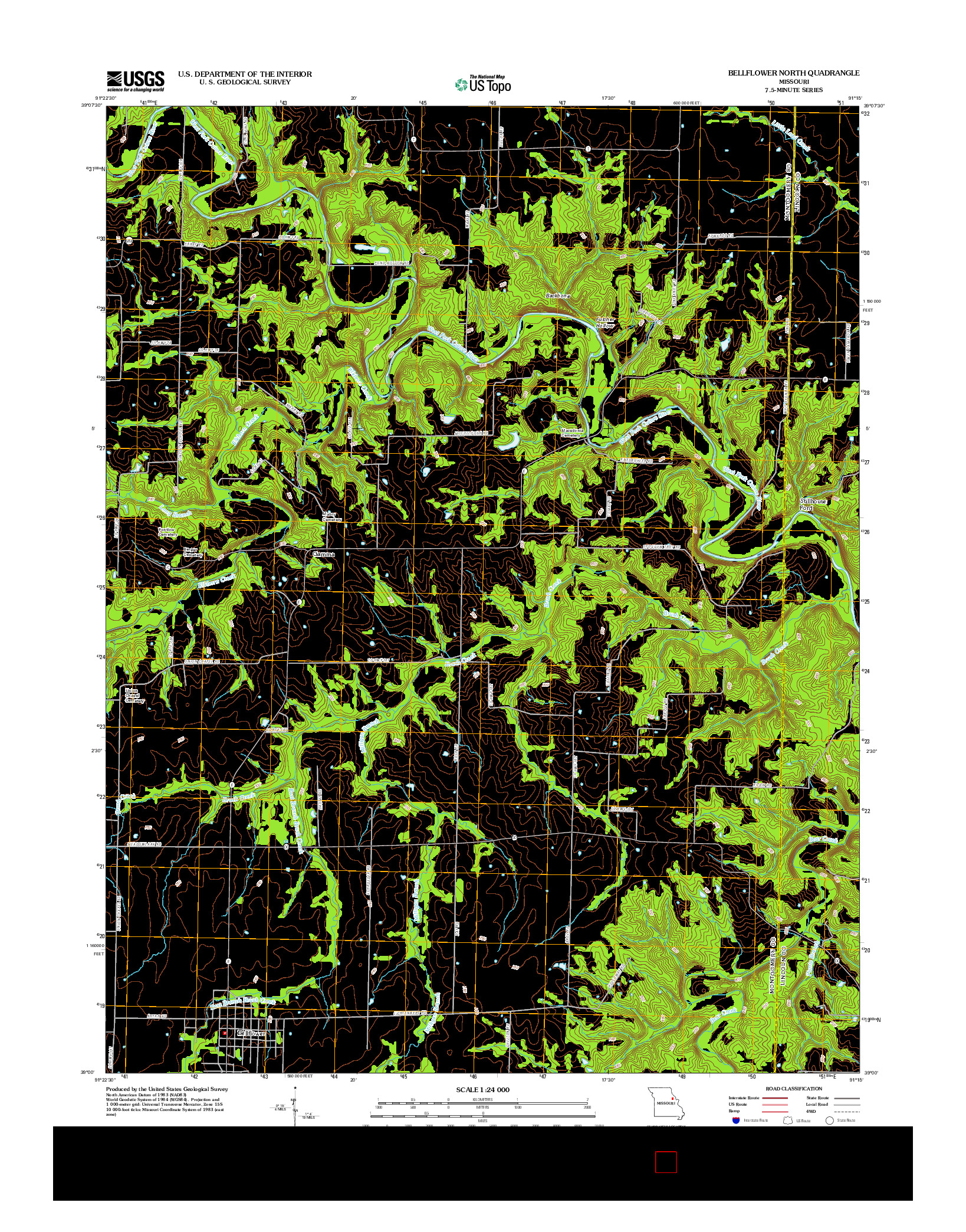 USGS US TOPO 7.5-MINUTE MAP FOR BELLFLOWER NORTH, MO 2012