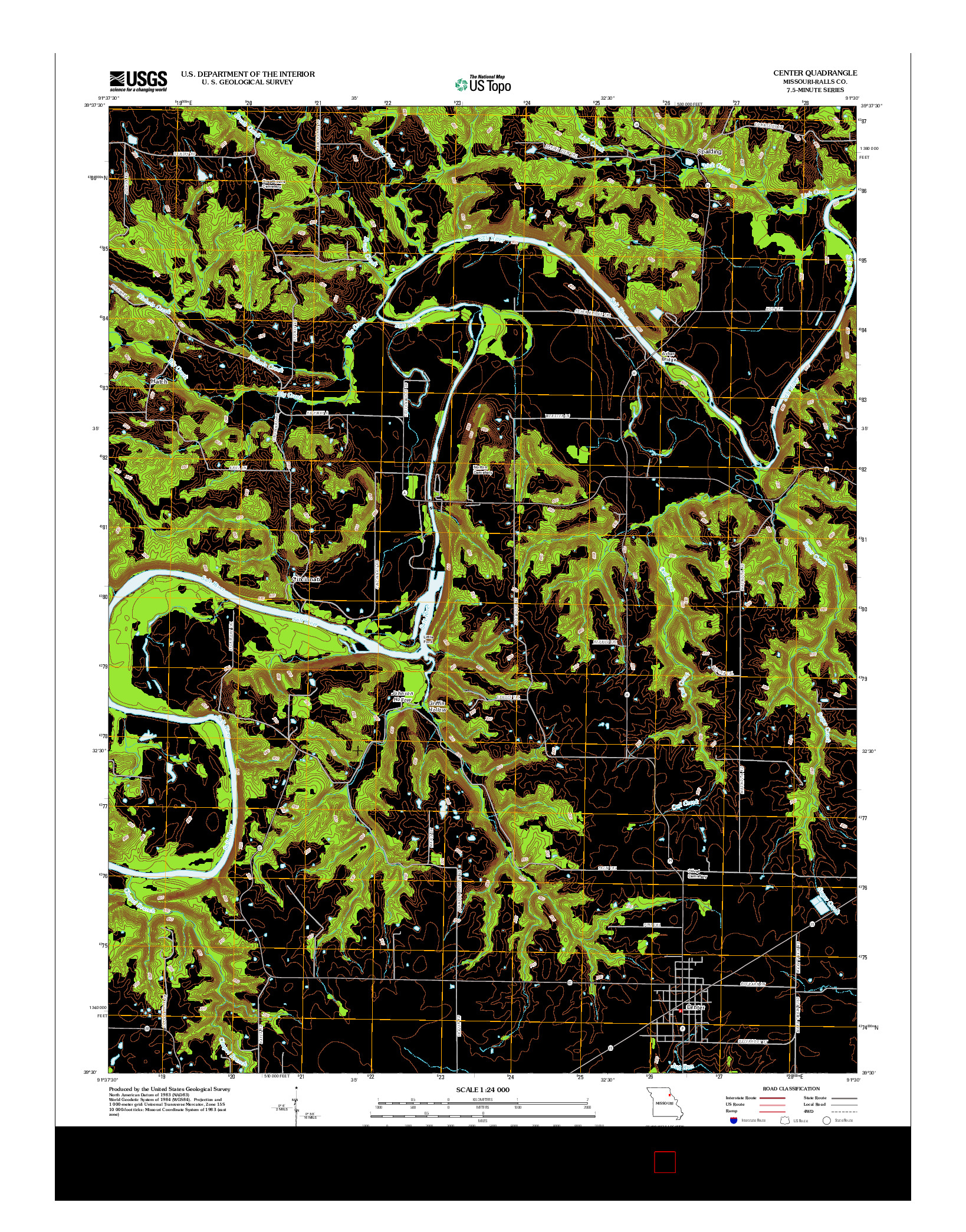 USGS US TOPO 7.5-MINUTE MAP FOR CENTER, MO 2012