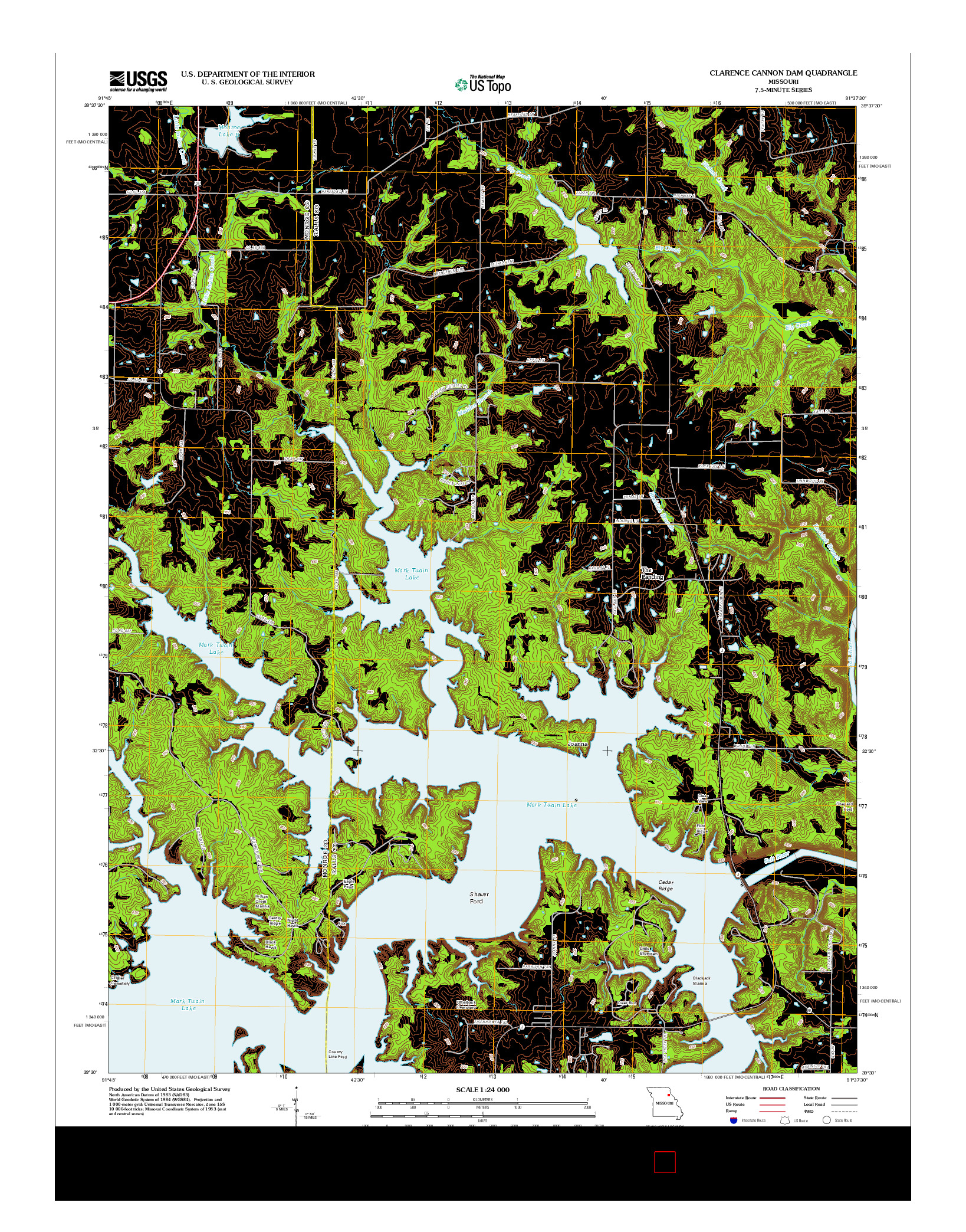 USGS US TOPO 7.5-MINUTE MAP FOR CLARENCE CANNON DAM, MO 2012