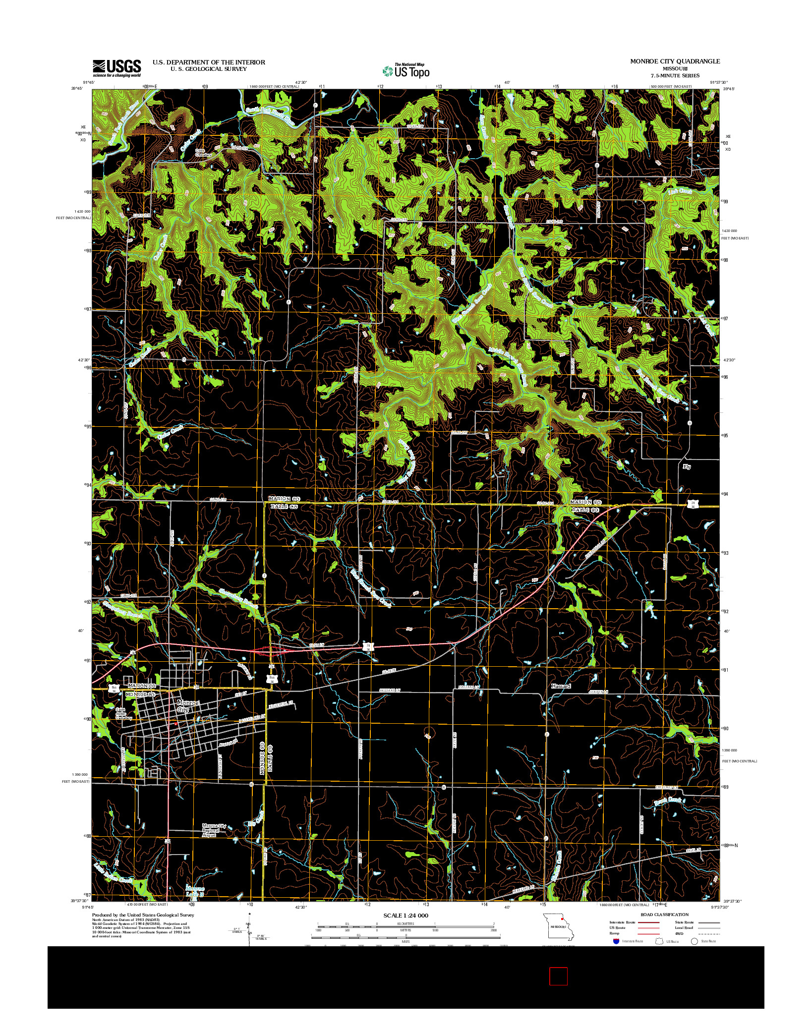 USGS US TOPO 7.5-MINUTE MAP FOR MONROE CITY, MO 2012