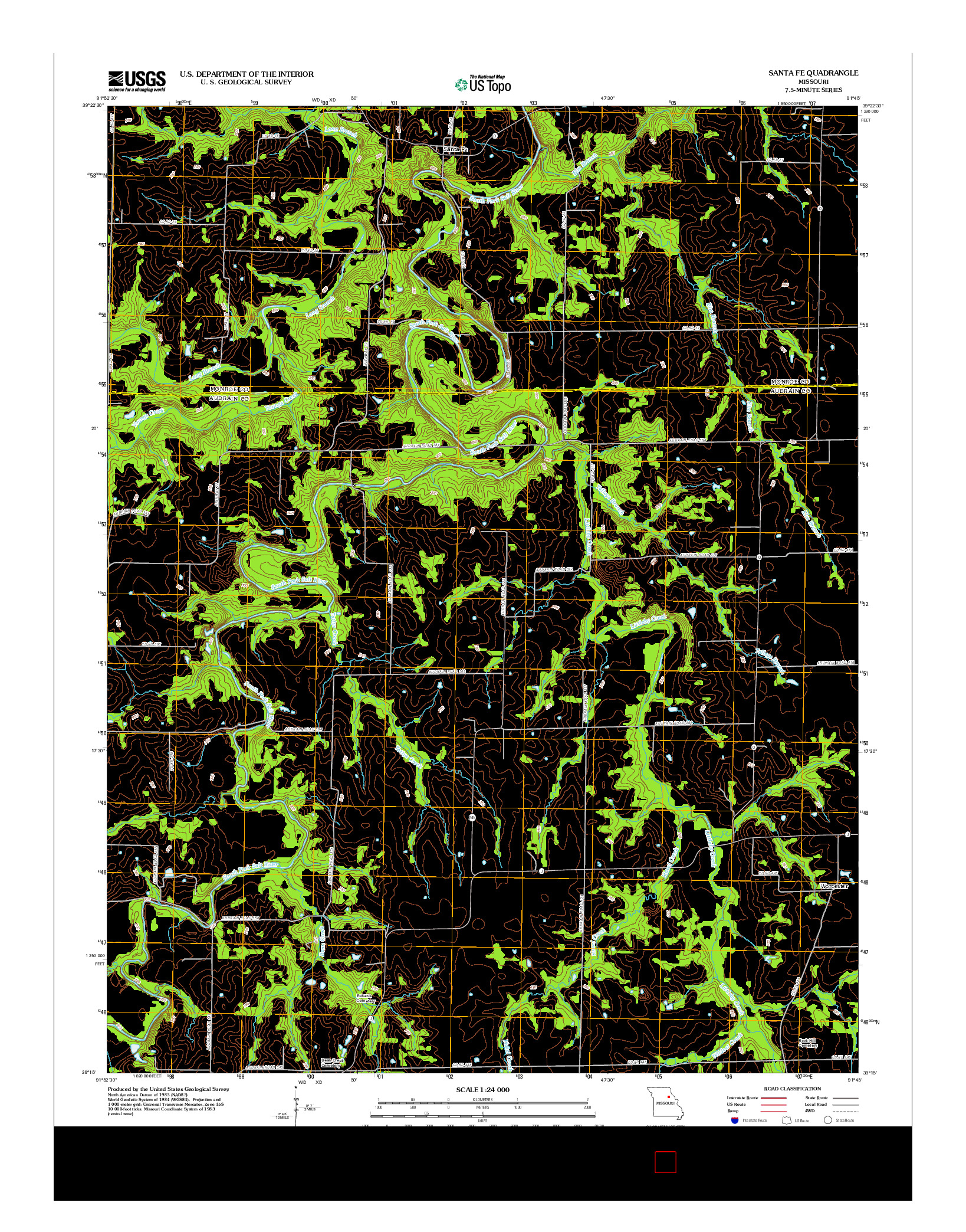 USGS US TOPO 7.5-MINUTE MAP FOR SANTA FE, MO 2012