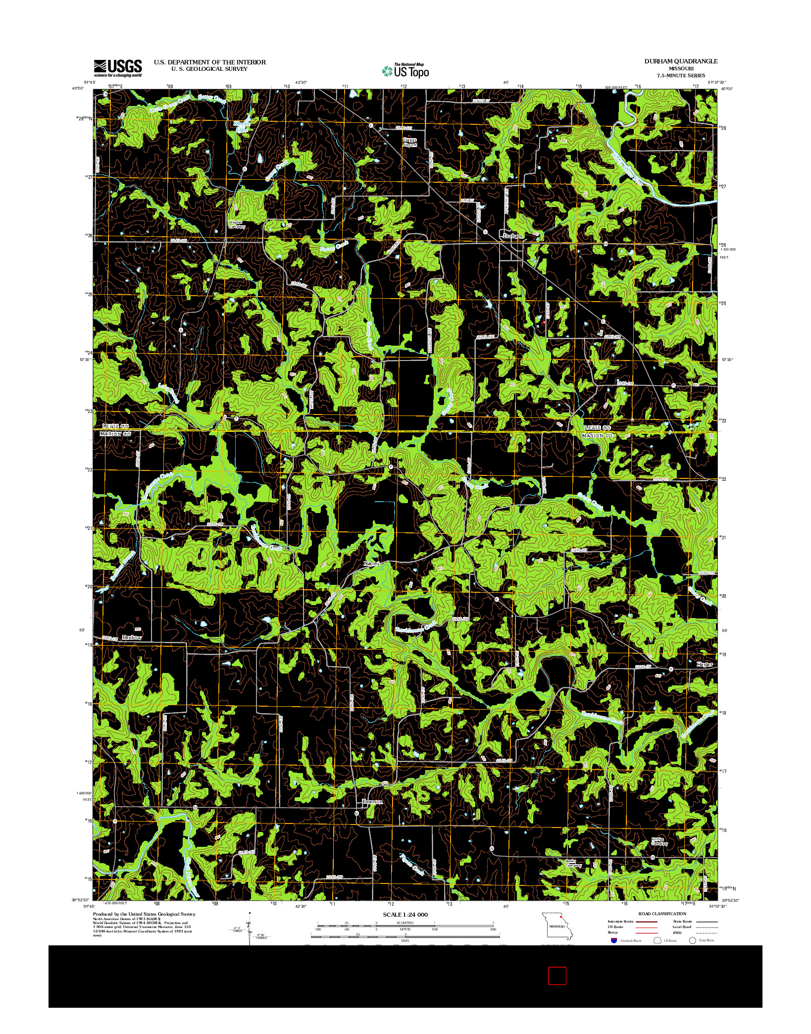 USGS US TOPO 7.5-MINUTE MAP FOR DURHAM, MO 2012