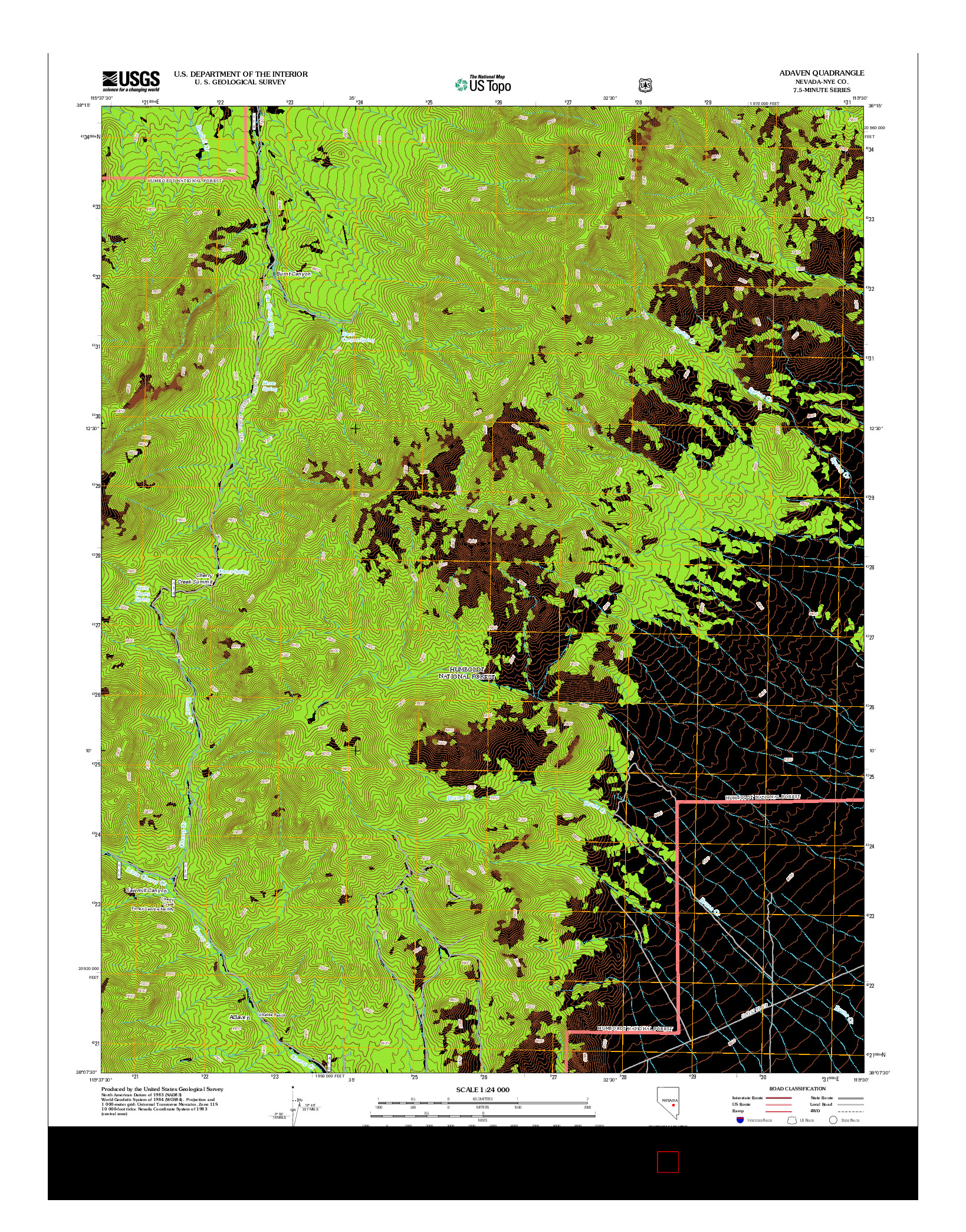 USGS US TOPO 7.5-MINUTE MAP FOR ADAVEN, NV 2012