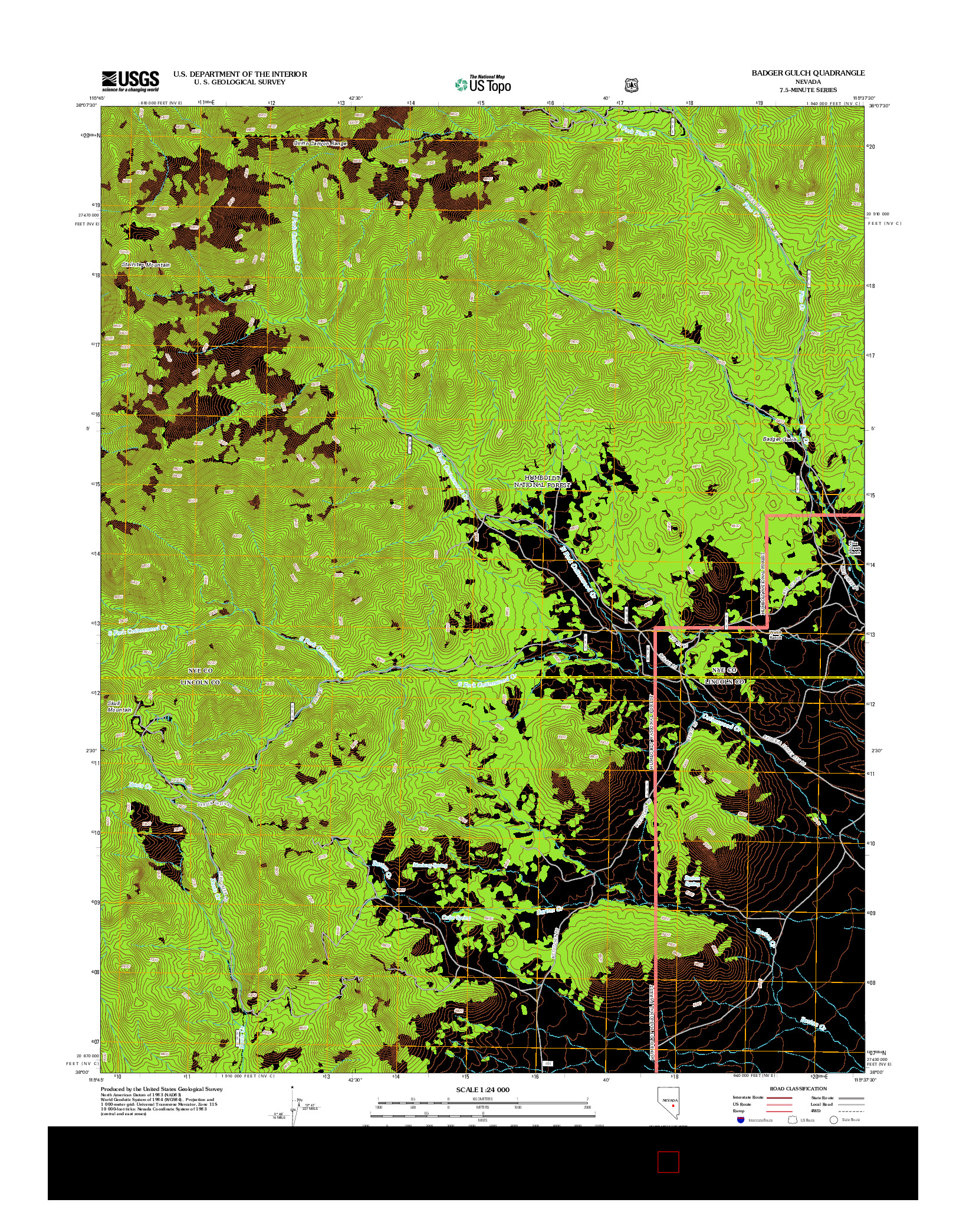 USGS US TOPO 7.5-MINUTE MAP FOR BADGER GULCH, NV 2012