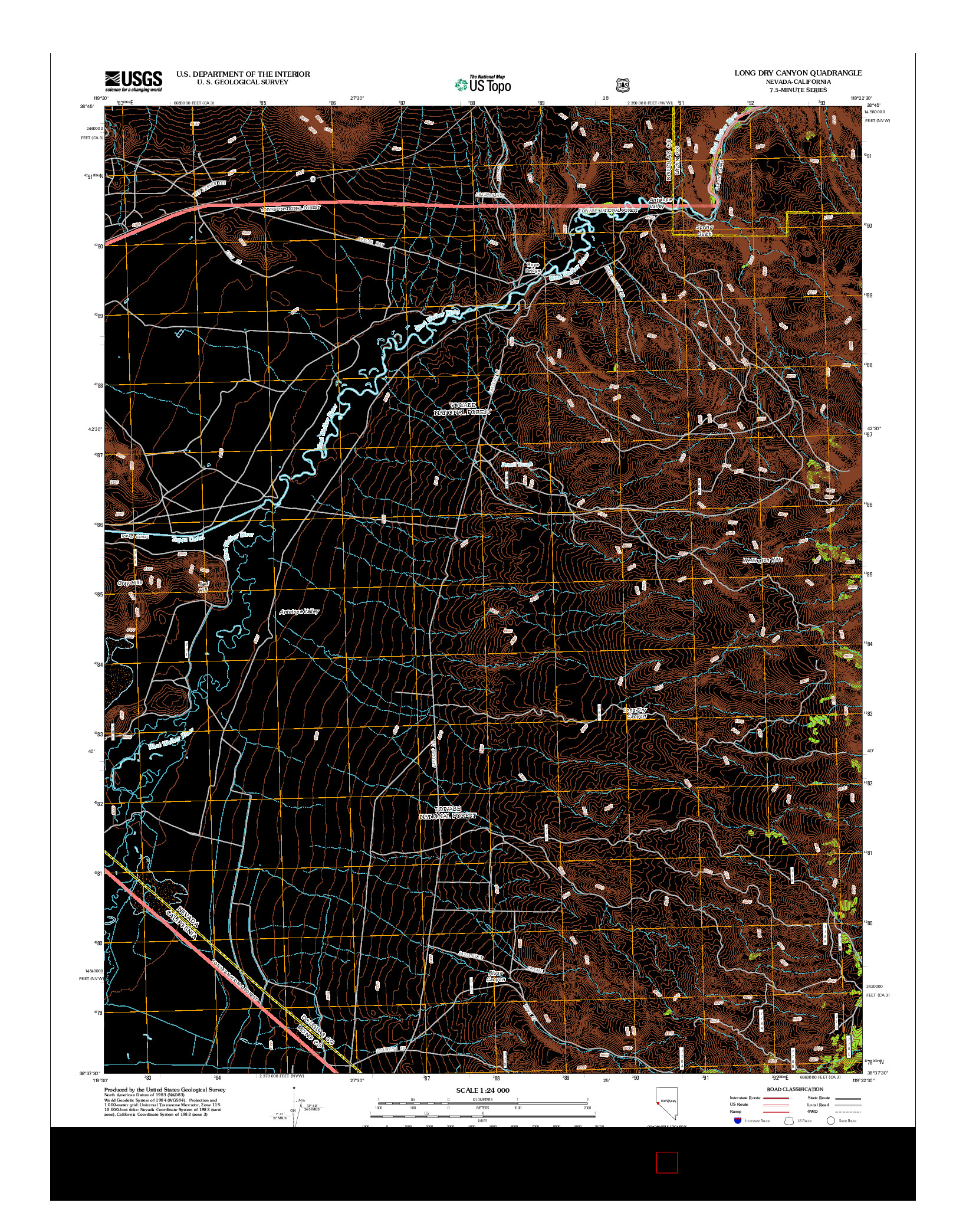 USGS US TOPO 7.5-MINUTE MAP FOR LONG DRY CANYON, NV-CA 2012