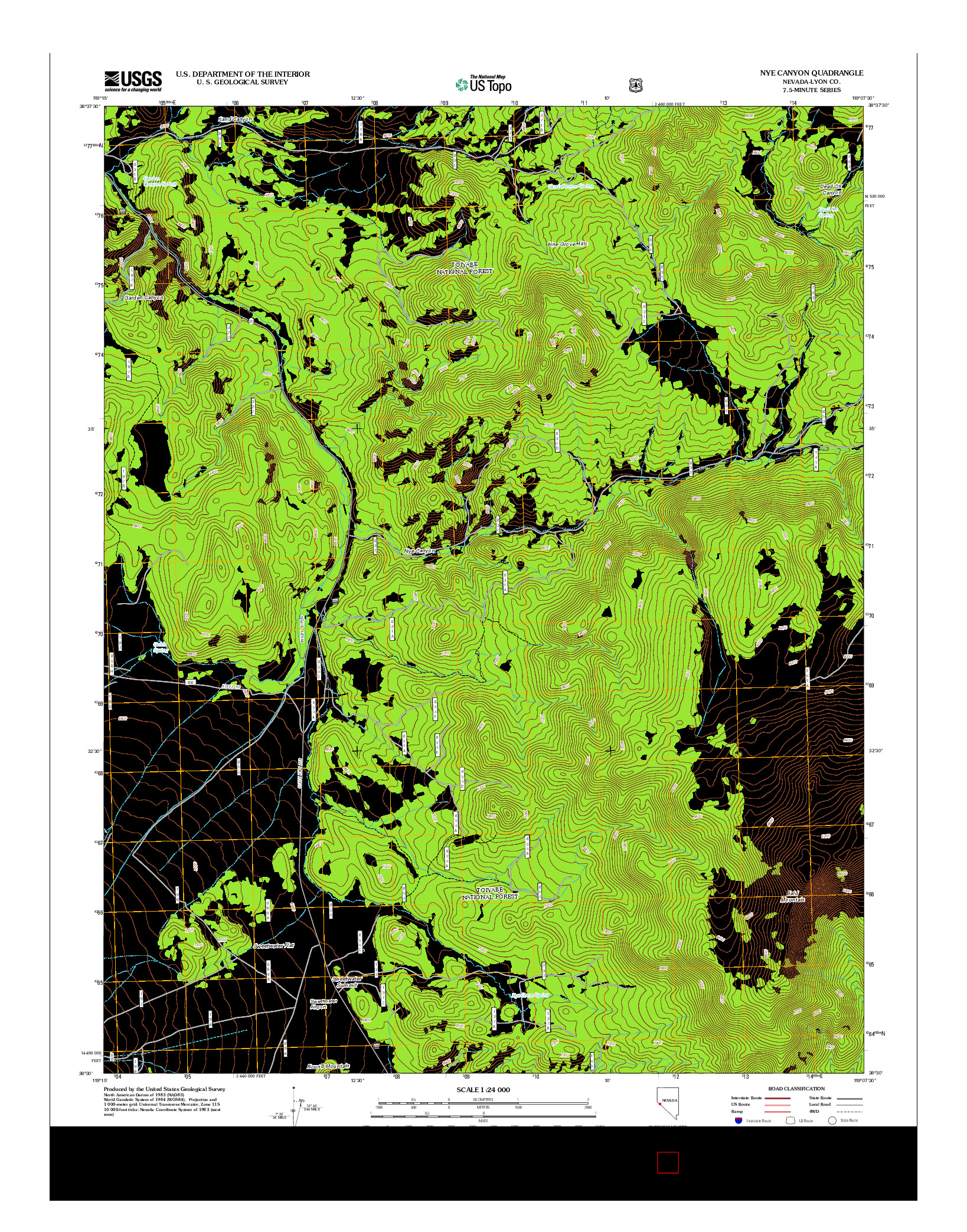 USGS US TOPO 7.5-MINUTE MAP FOR NYE CANYON, NV 2012