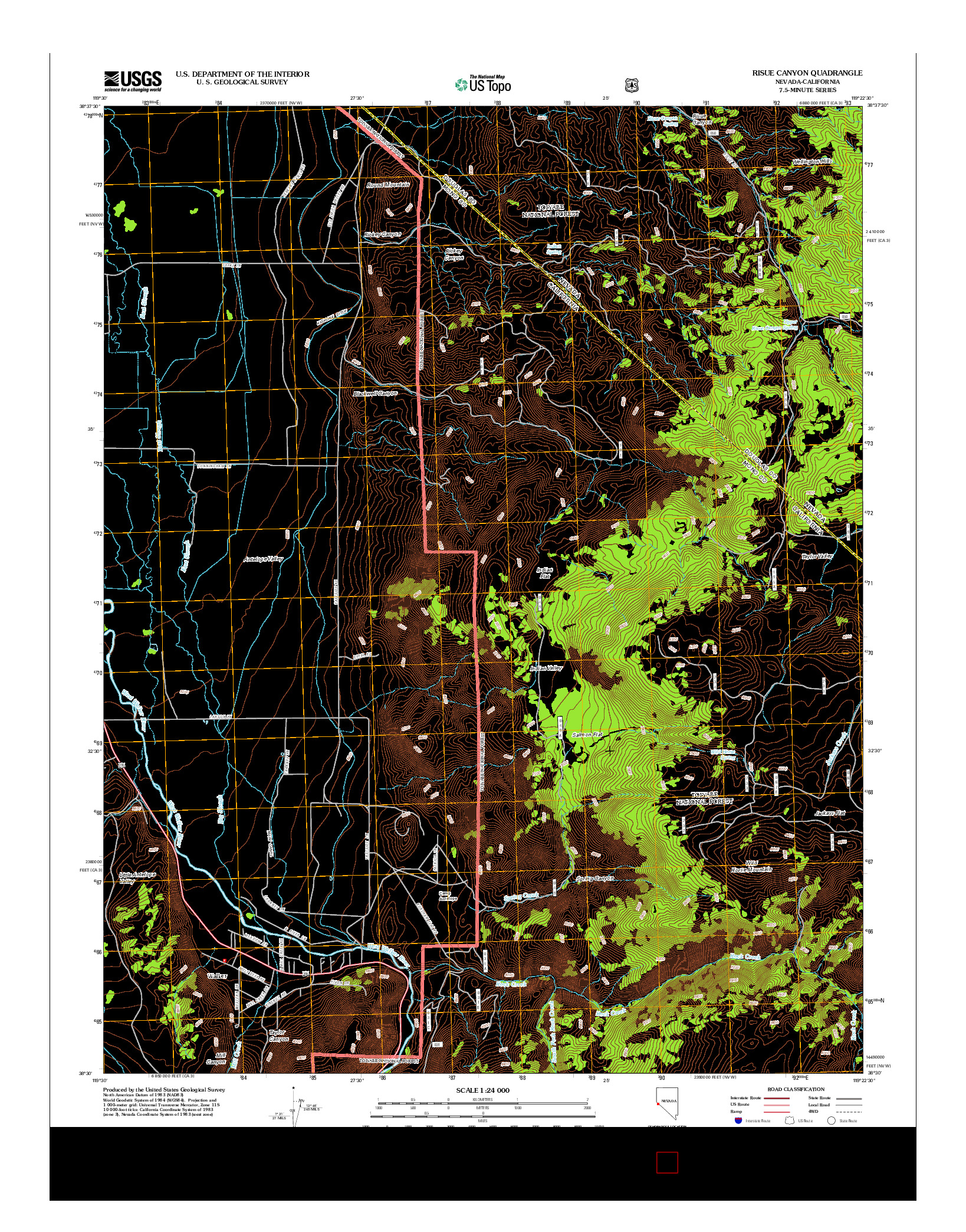 USGS US TOPO 7.5-MINUTE MAP FOR RISUE CANYON, NV-CA 2012