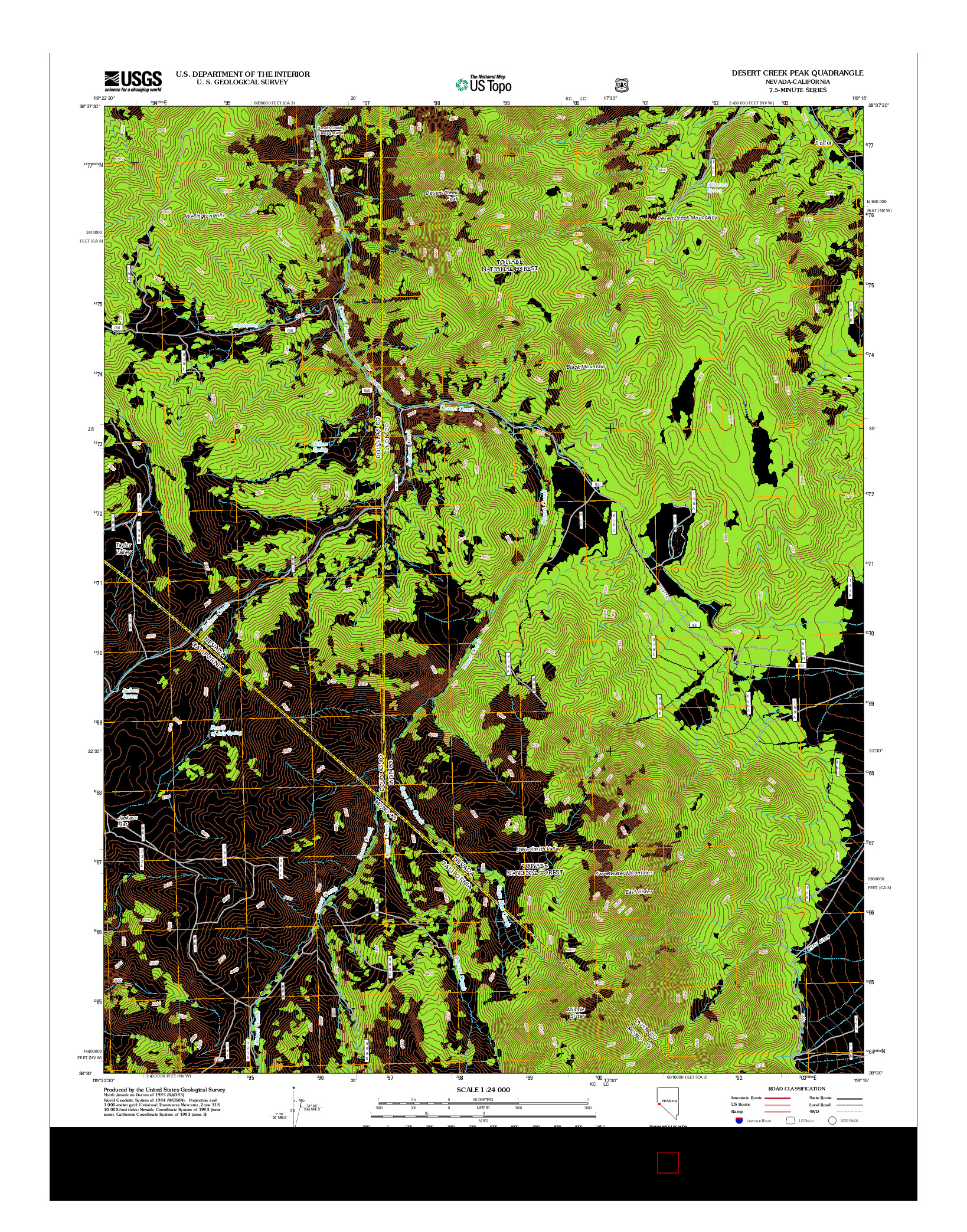 USGS US TOPO 7.5-MINUTE MAP FOR DESERT CREEK PEAK, NV-CA 2012