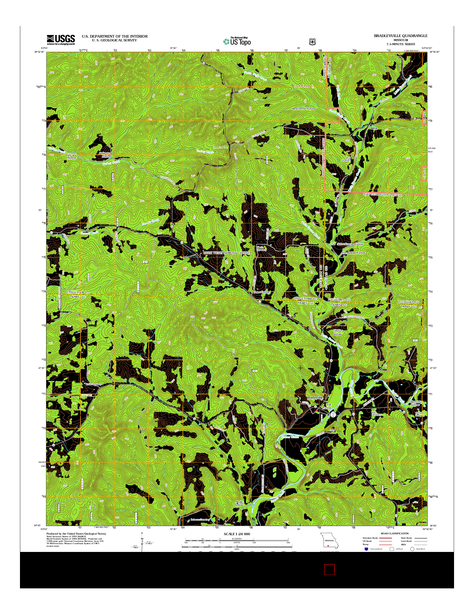 USGS US TOPO 7.5-MINUTE MAP FOR BRADLEYVILLE, MO 2012