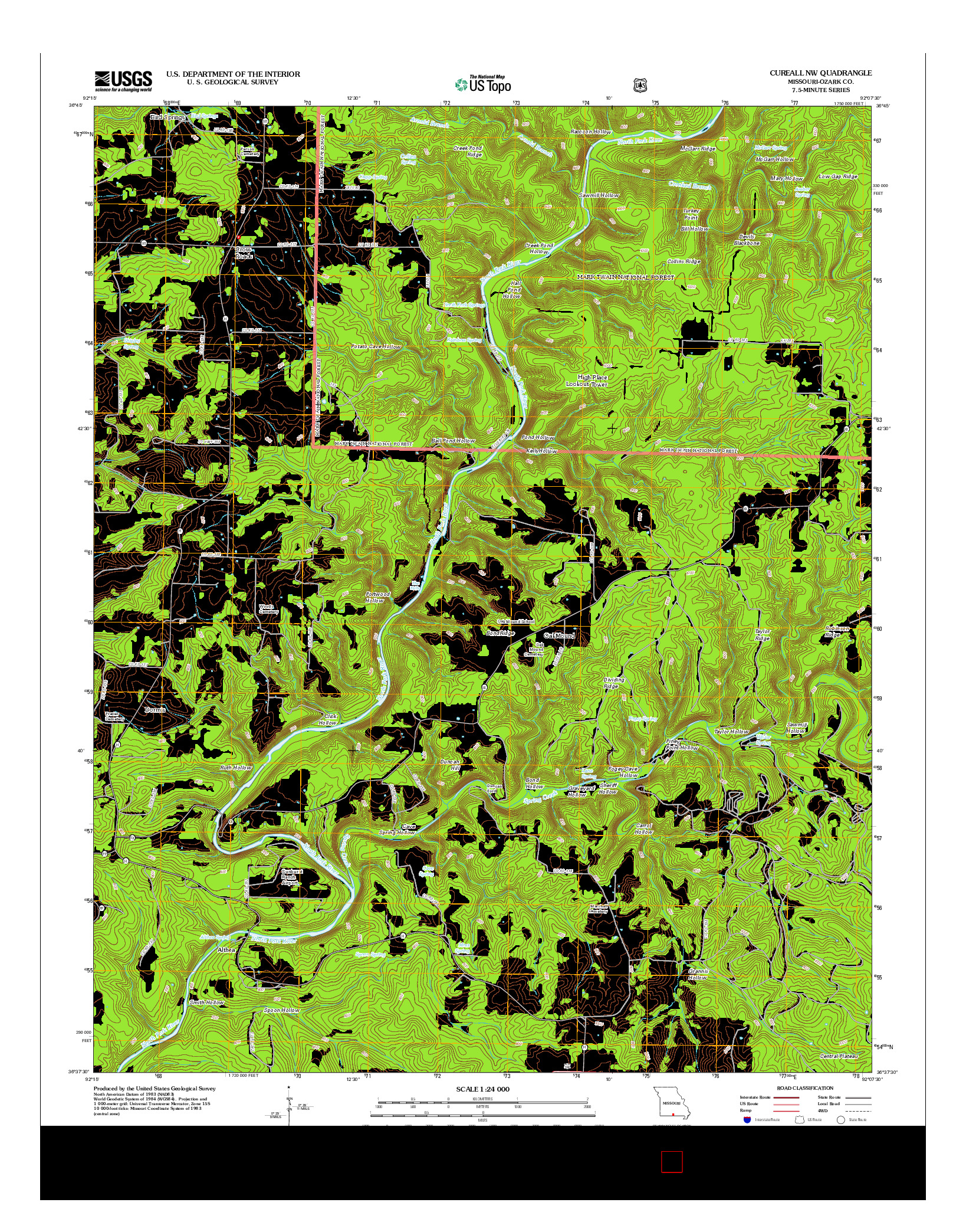 USGS US TOPO 7.5-MINUTE MAP FOR CUREALL NW, MO 2012