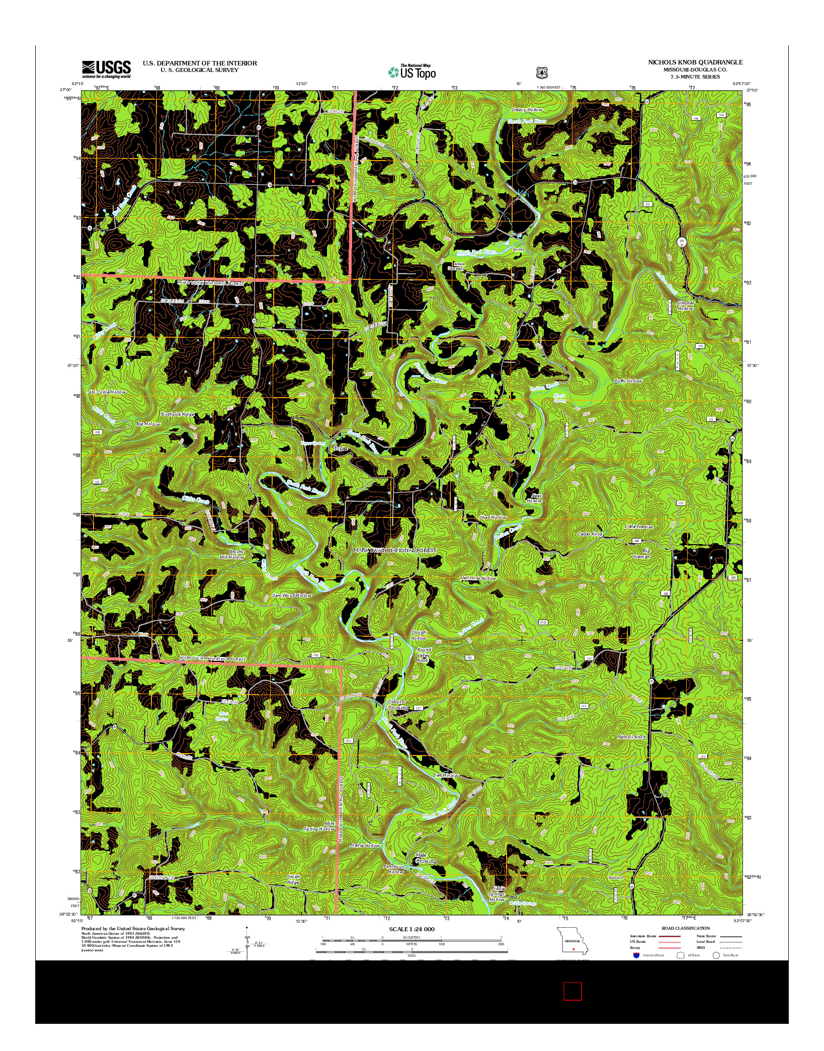 USGS US TOPO 7.5-MINUTE MAP FOR NICHOLS KNOB, MO 2012