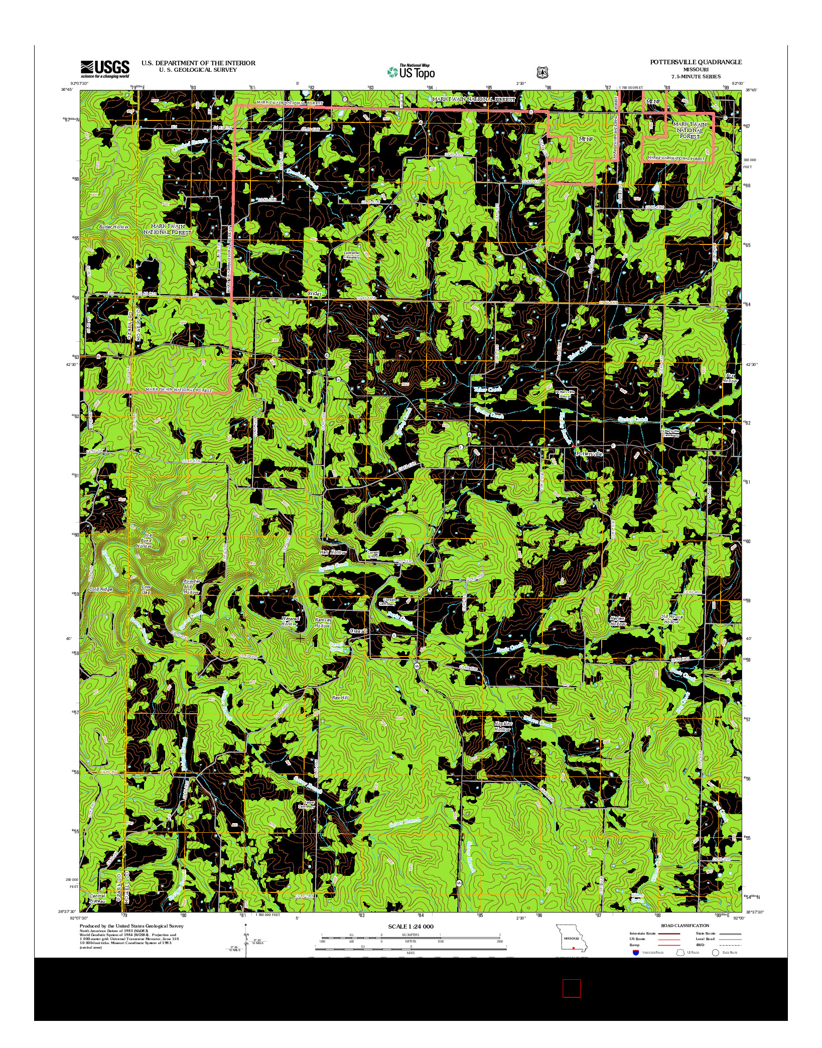 USGS US TOPO 7.5-MINUTE MAP FOR POTTERSVILLE, MO 2012