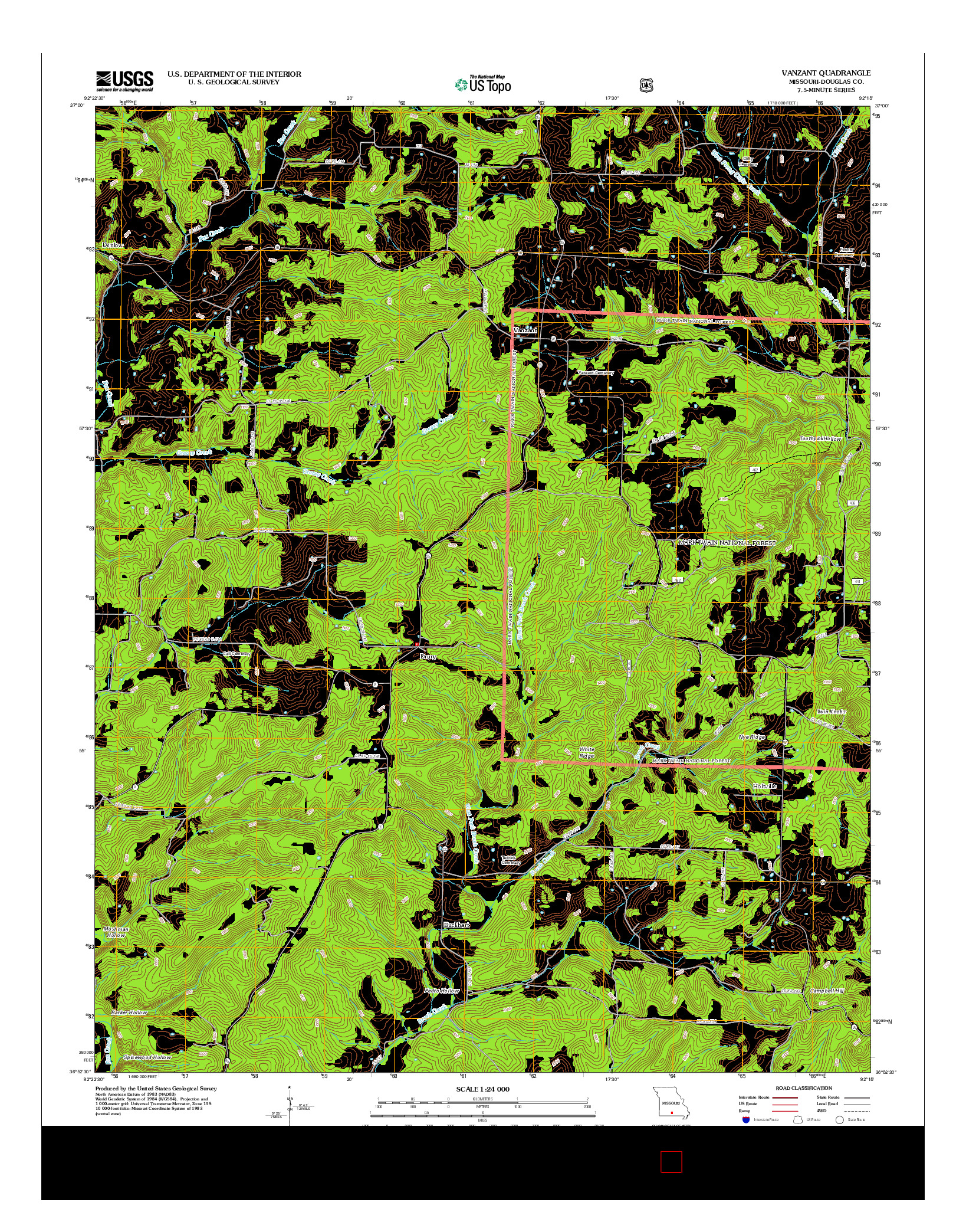 USGS US TOPO 7.5-MINUTE MAP FOR VANZANT, MO 2012