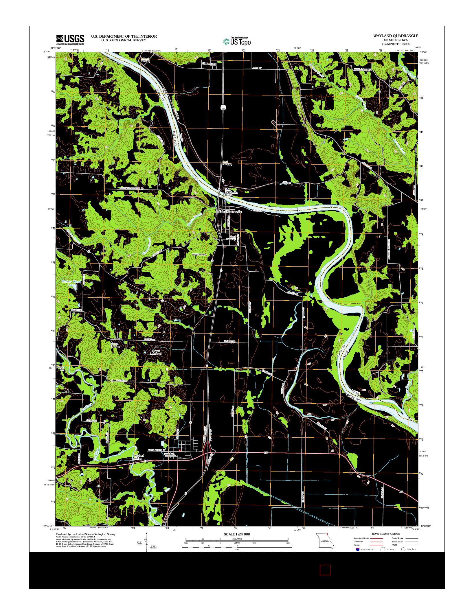 USGS US TOPO 7.5-MINUTE MAP FOR WAYLAND, MO-IA 2012