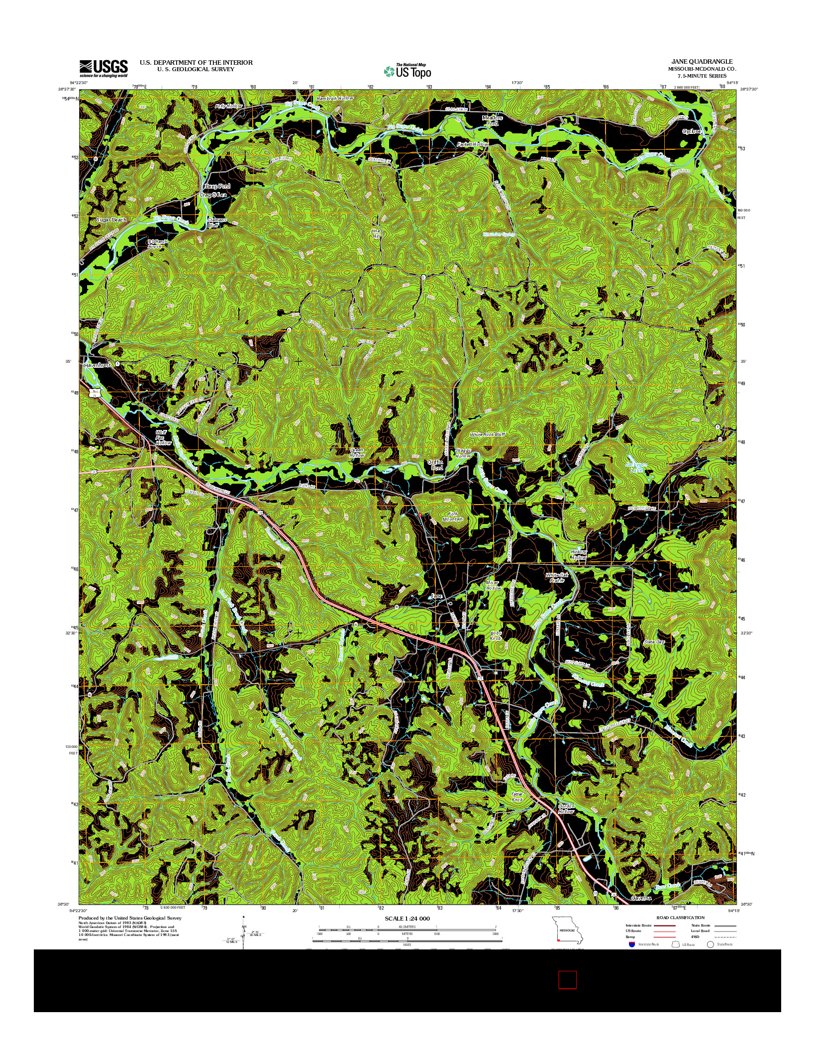 USGS US TOPO 7.5-MINUTE MAP FOR JANE, MO 2012