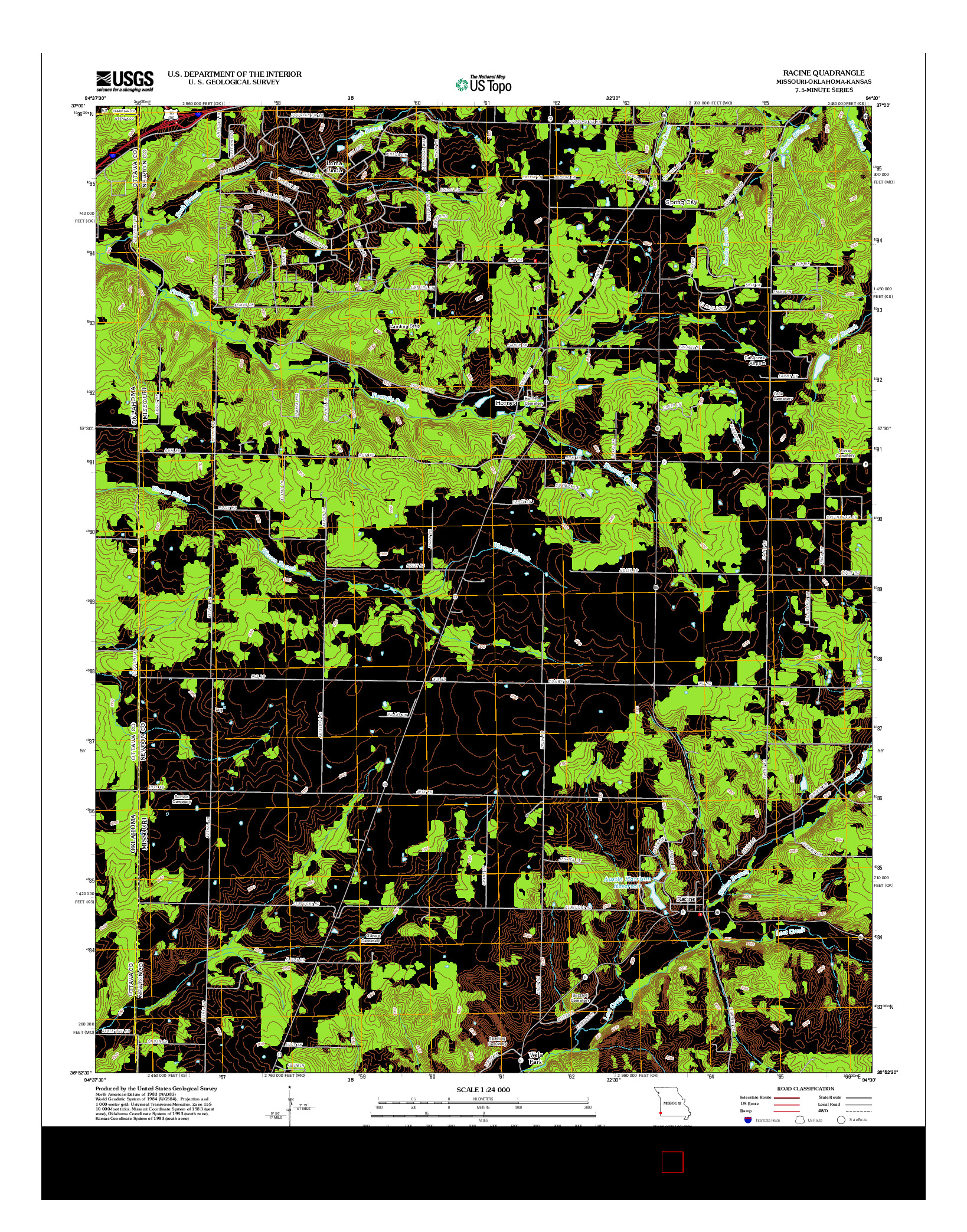USGS US TOPO 7.5-MINUTE MAP FOR RACINE, MO-OK-KS 2012