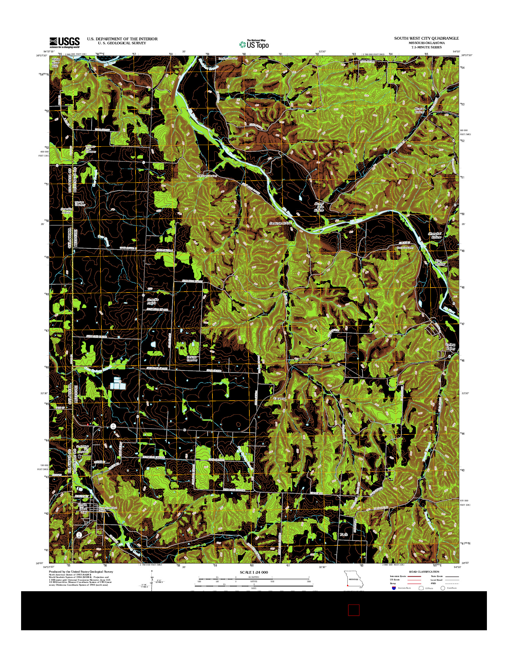 USGS US TOPO 7.5-MINUTE MAP FOR SOUTH WEST CITY, MO-OK 2012