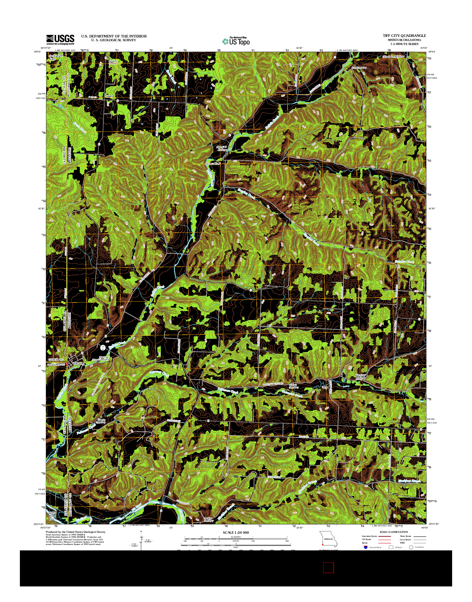 USGS US TOPO 7.5-MINUTE MAP FOR TIFF CITY, MO-OK 2012