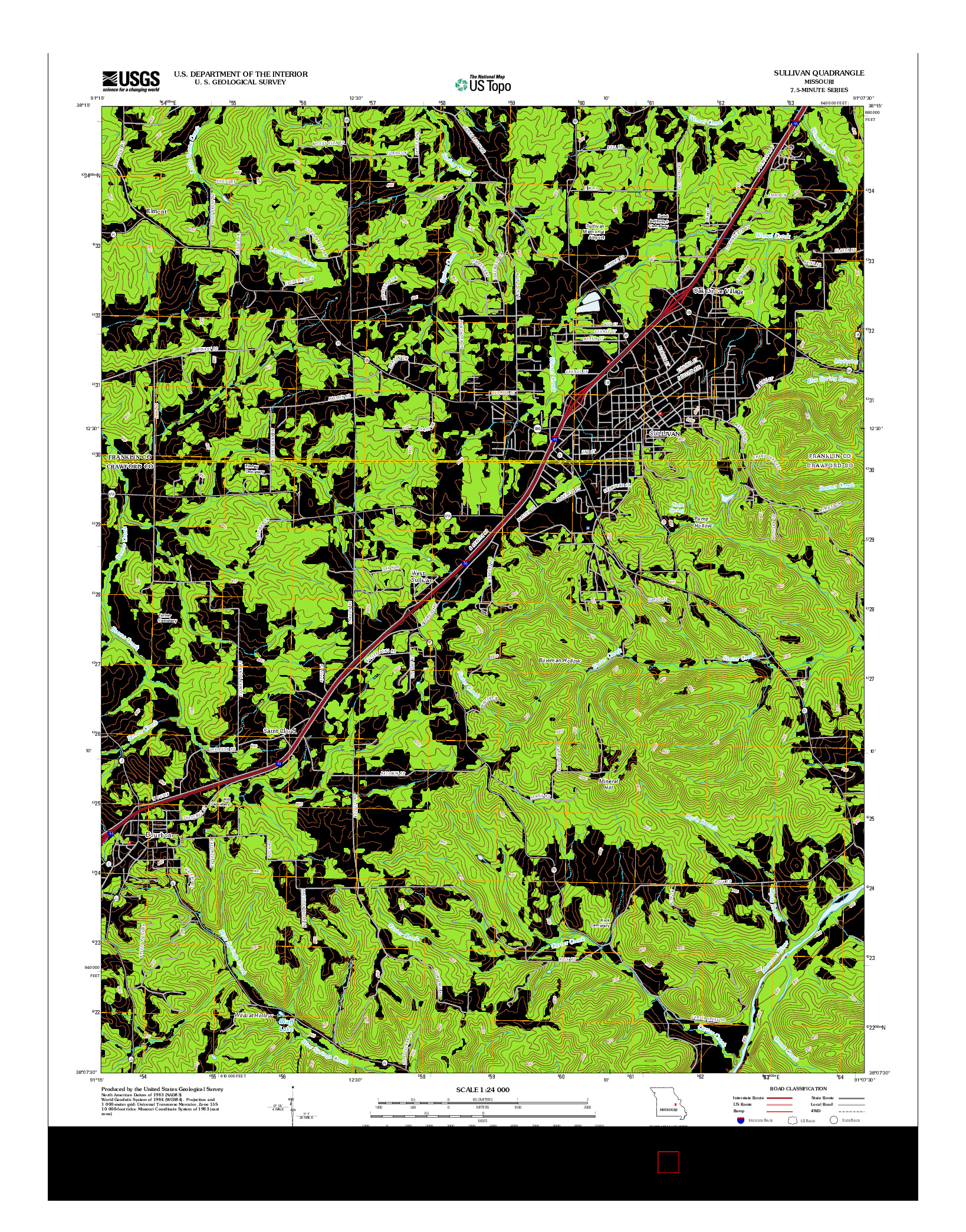 USGS US TOPO 7.5-MINUTE MAP FOR SULLIVAN, MO 2012