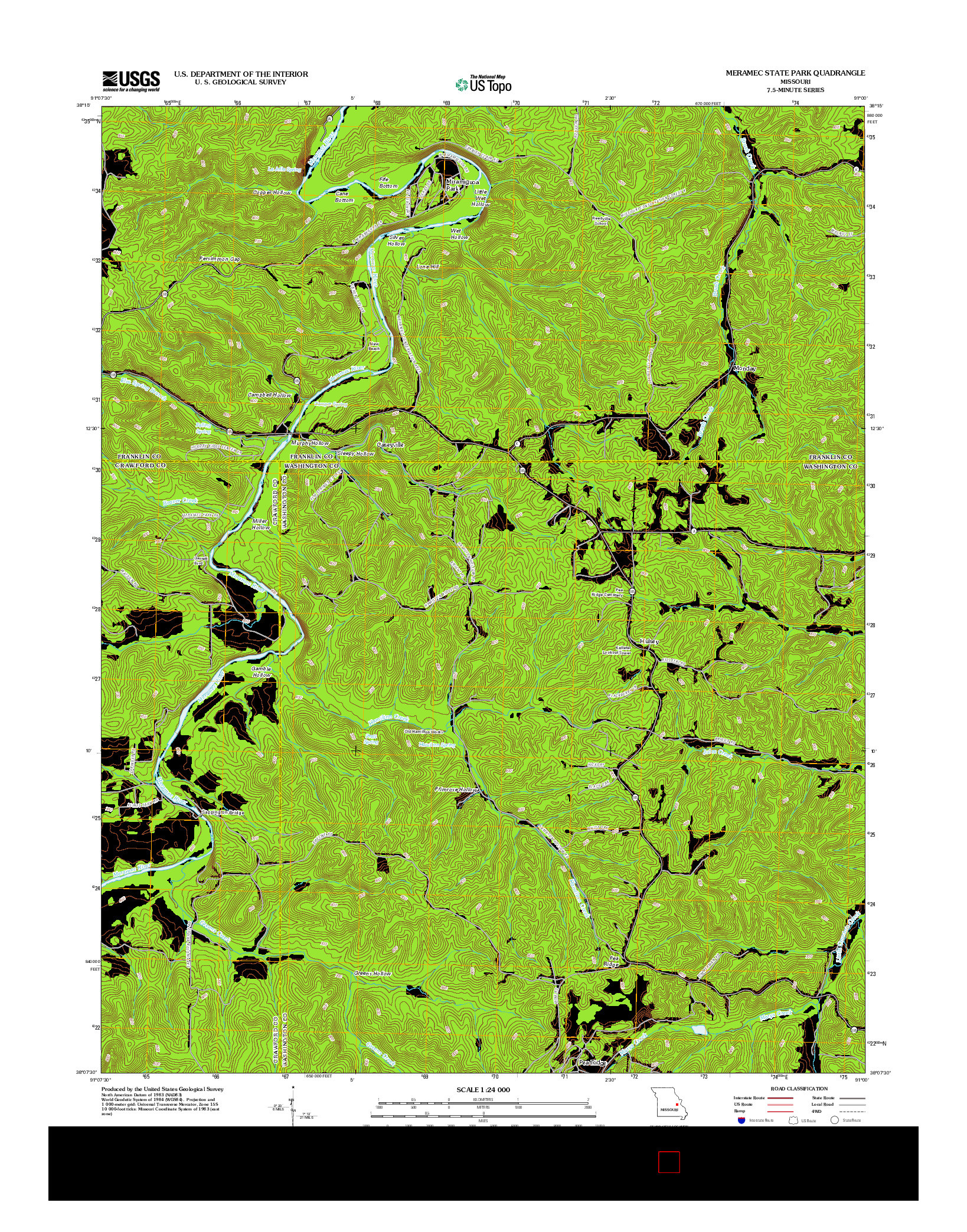 USGS US TOPO 7.5-MINUTE MAP FOR MERAMEC STATE PARK, MO 2012