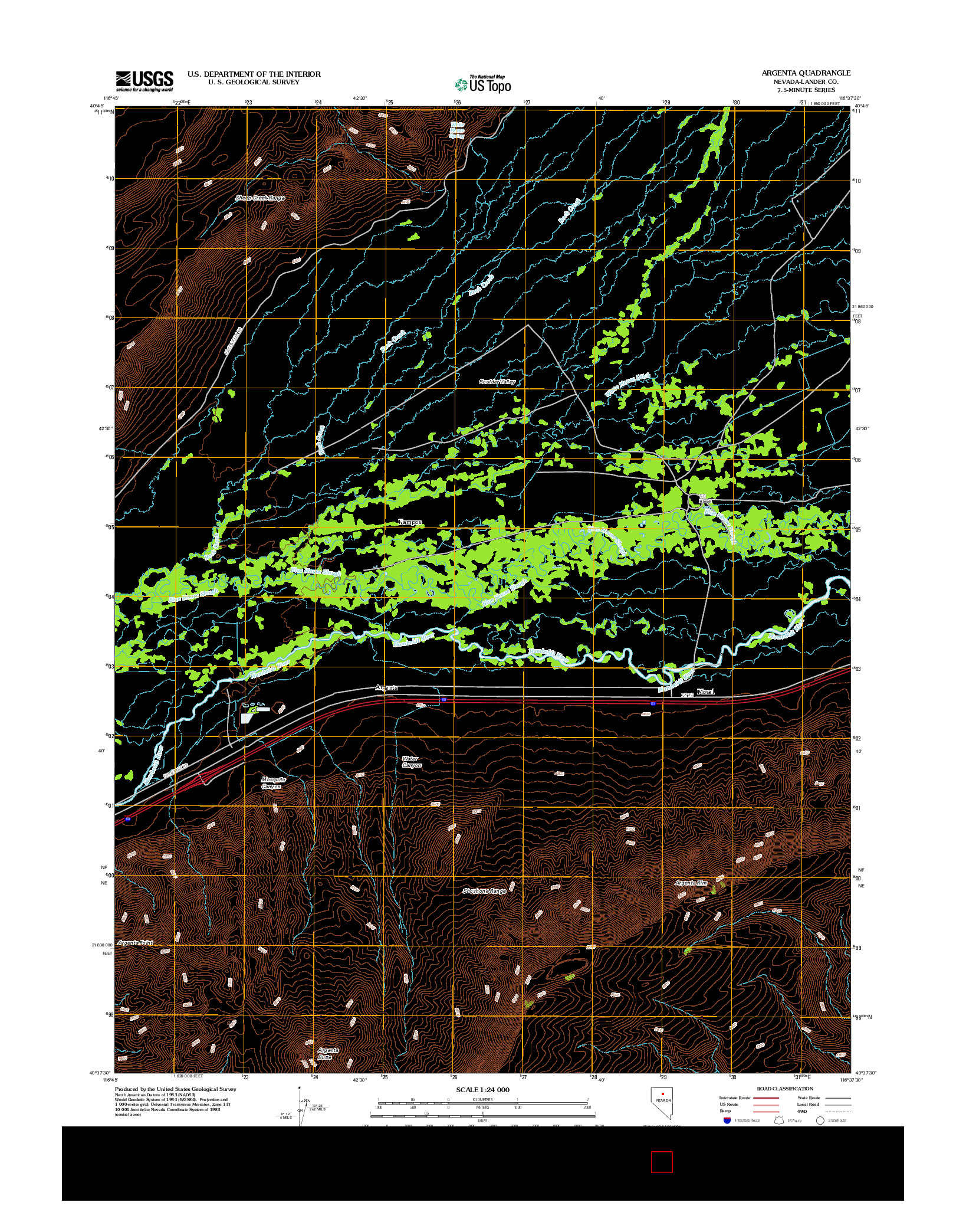 USGS US TOPO 7.5-MINUTE MAP FOR ARGENTA, NV 2012