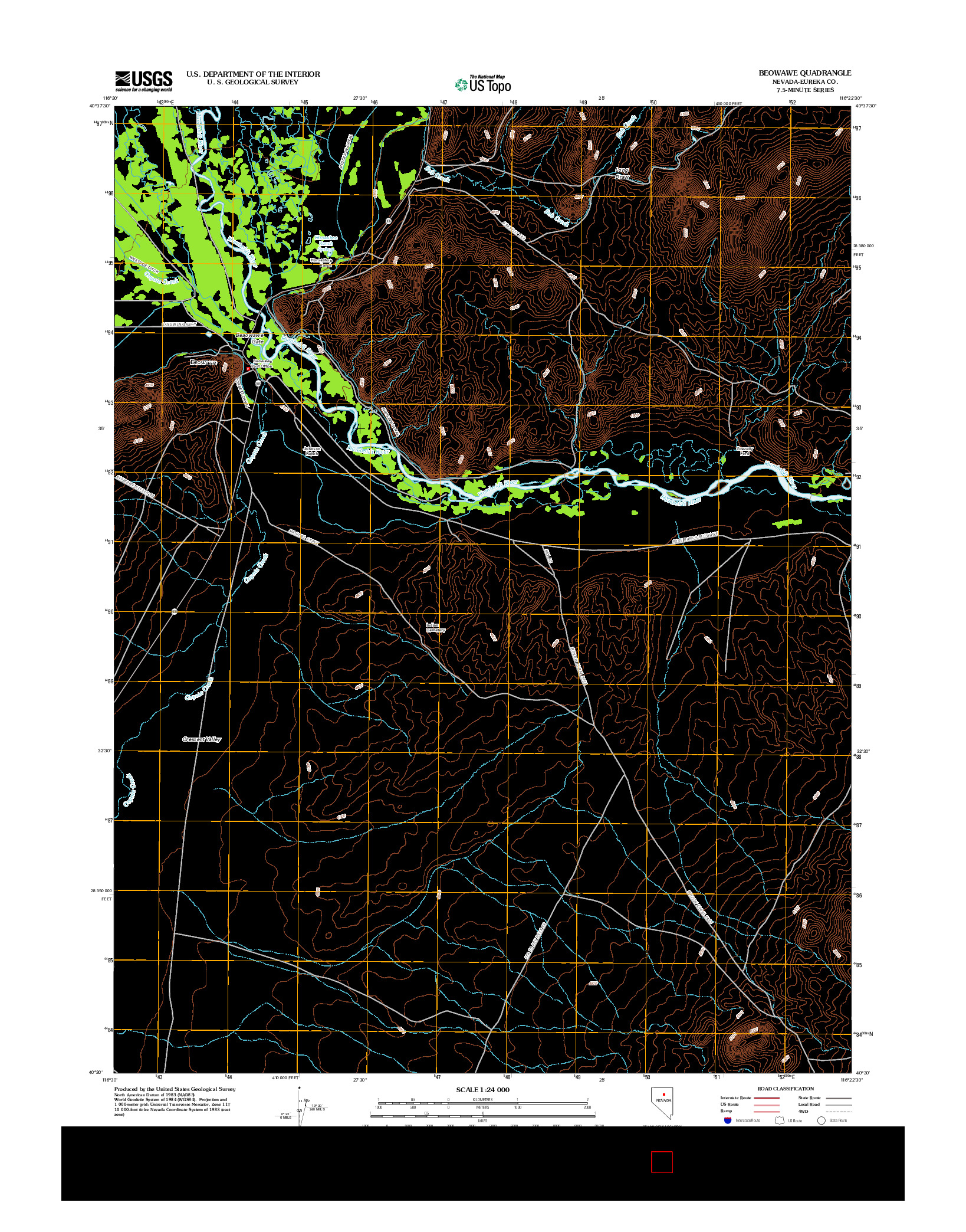 USGS US TOPO 7.5-MINUTE MAP FOR BEOWAWE, NV 2012