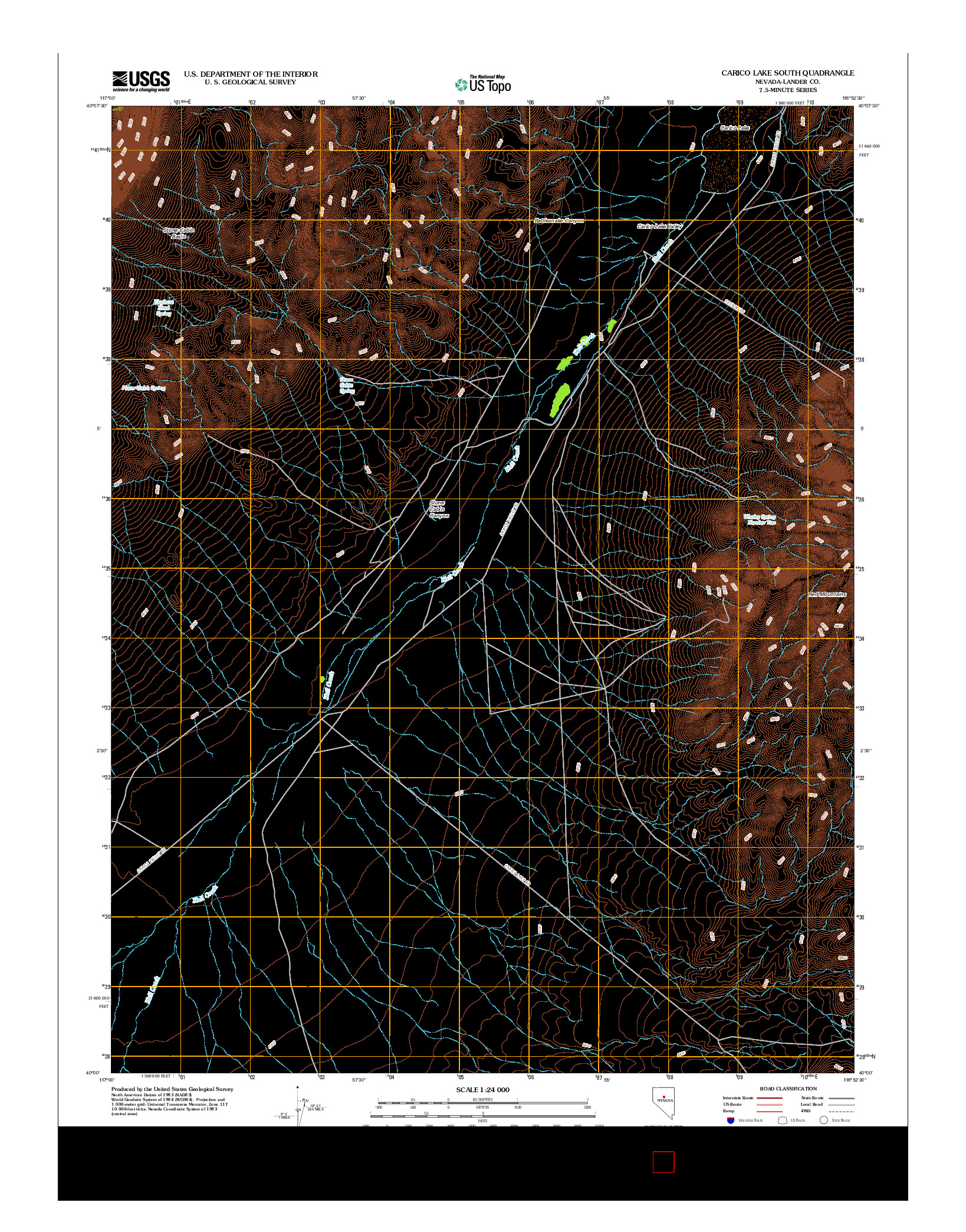 USGS US TOPO 7.5-MINUTE MAP FOR CARICO LAKE SOUTH, NV 2012