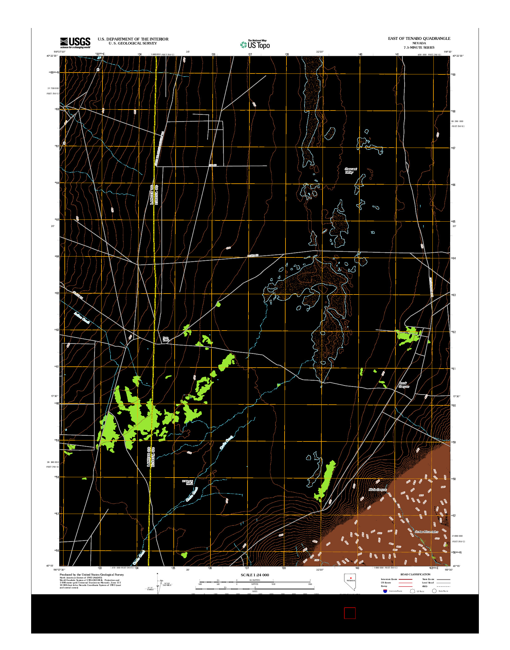 USGS US TOPO 7.5-MINUTE MAP FOR EAST OF TENABO, NV 2012