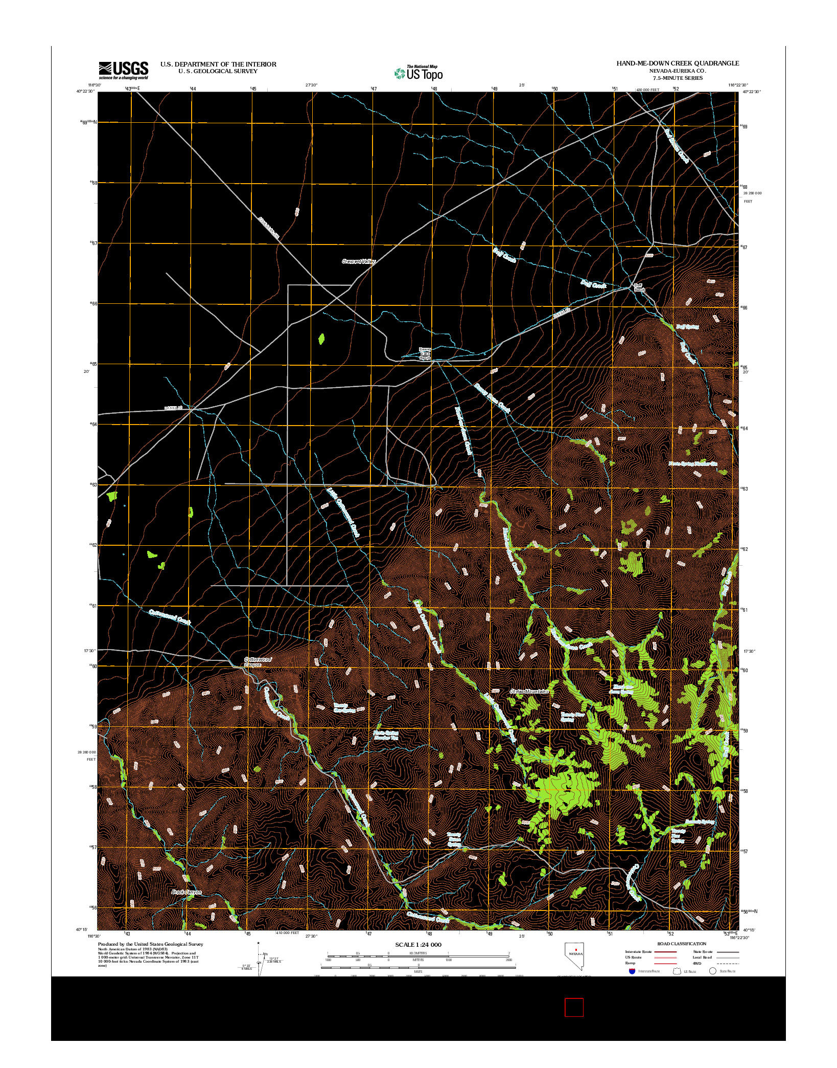 USGS US TOPO 7.5-MINUTE MAP FOR HAND-ME-DOWN CREEK, NV 2012