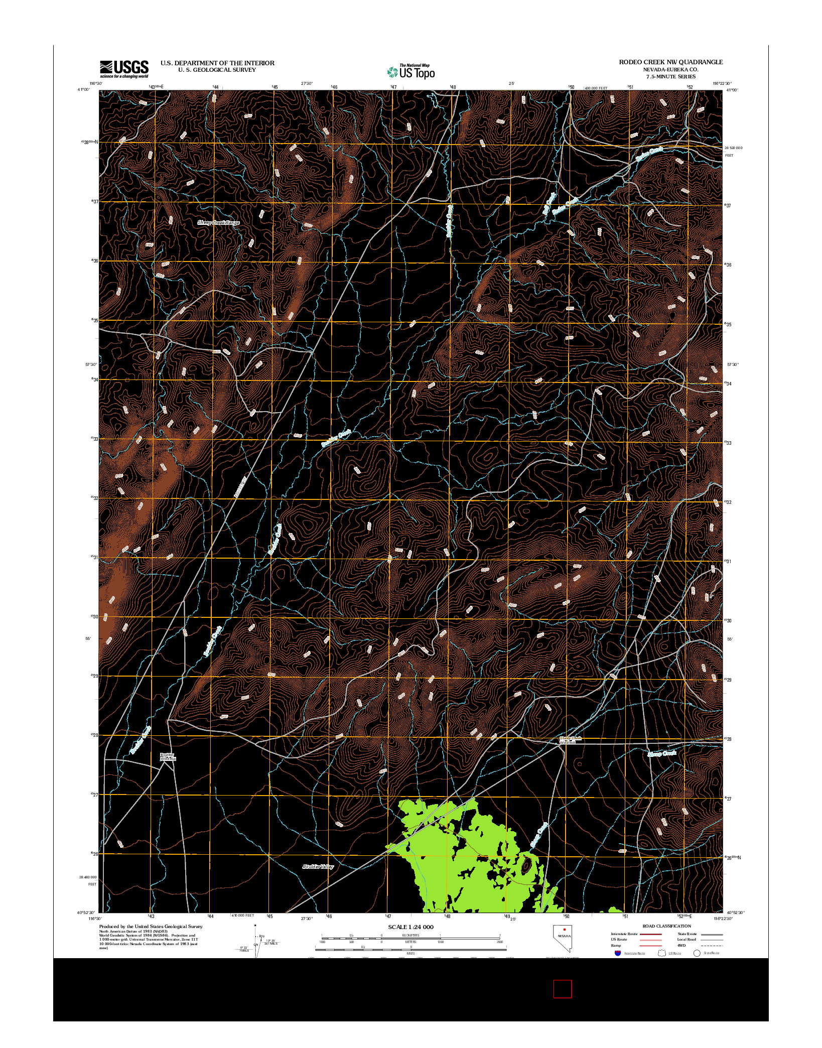 USGS US TOPO 7.5-MINUTE MAP FOR RODEO CREEK NW, NV 2012