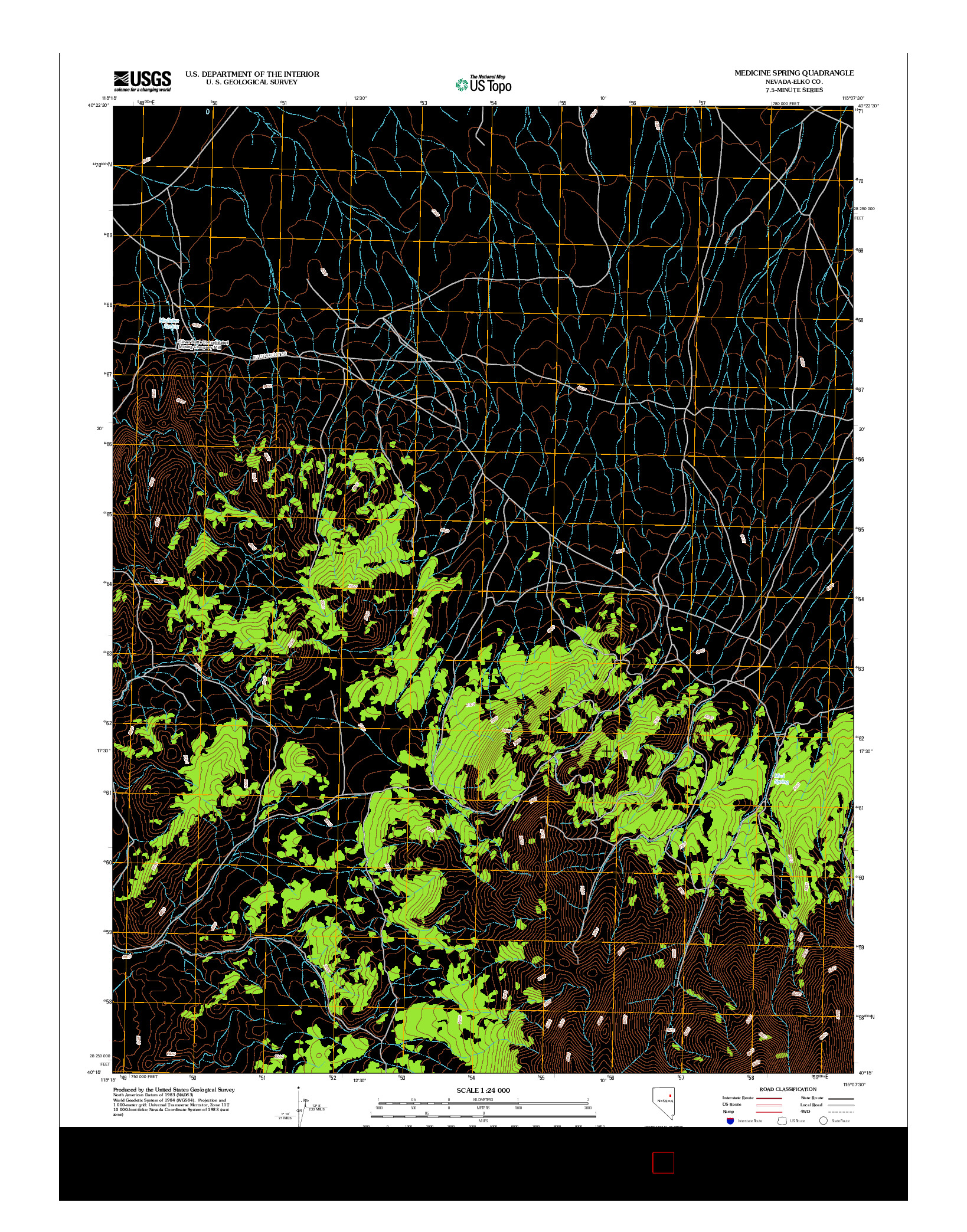 USGS US TOPO 7.5-MINUTE MAP FOR MEDICINE SPRING, NV 2012