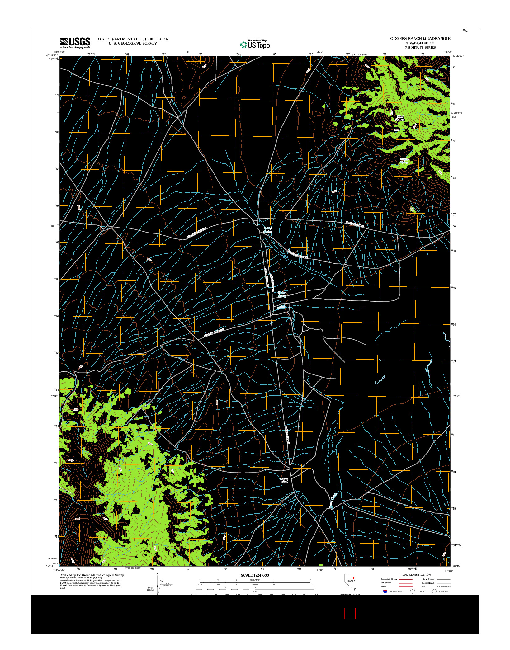 USGS US TOPO 7.5-MINUTE MAP FOR ODGERS RANCH, NV 2012