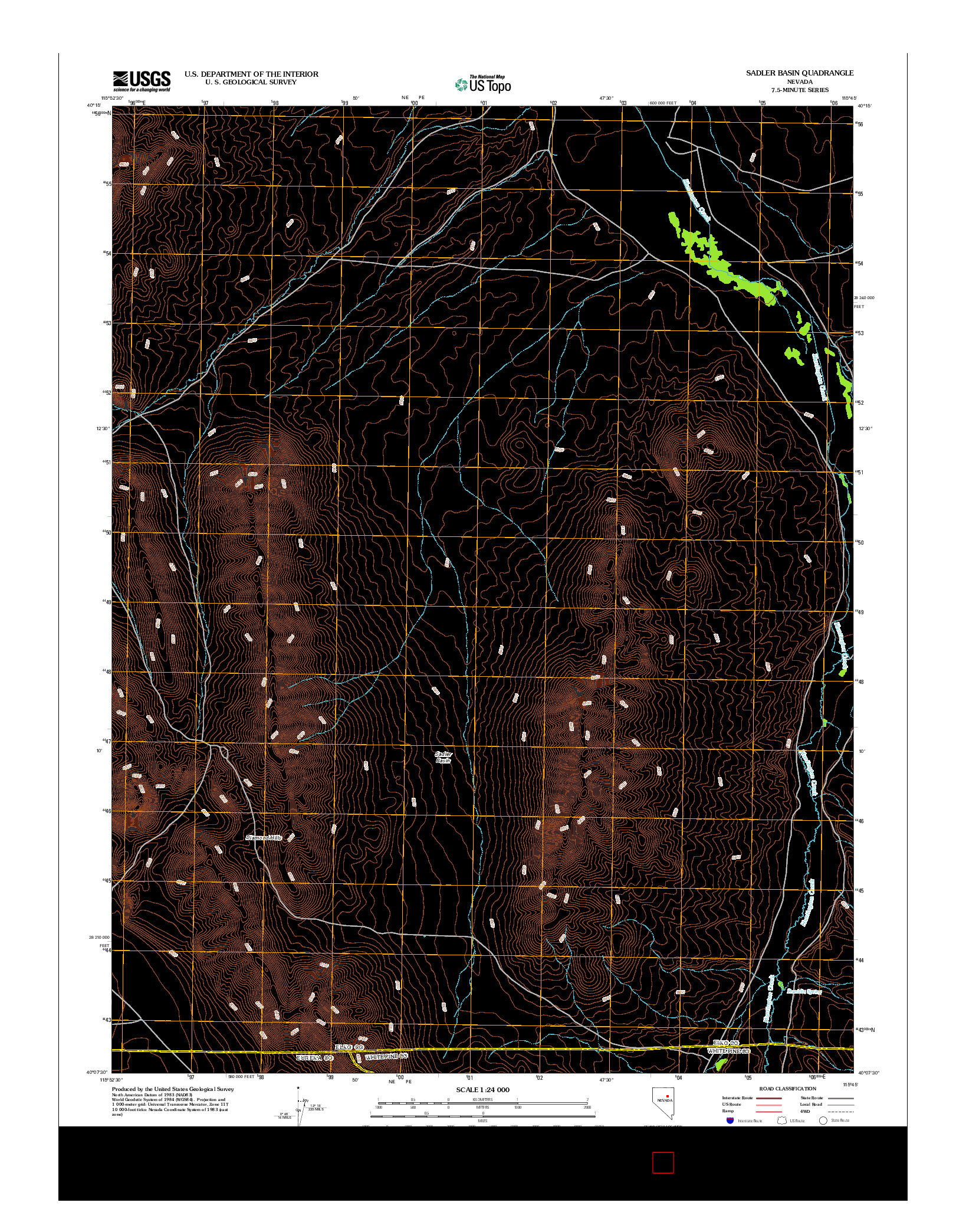 USGS US TOPO 7.5-MINUTE MAP FOR SADLER BASIN, NV 2012