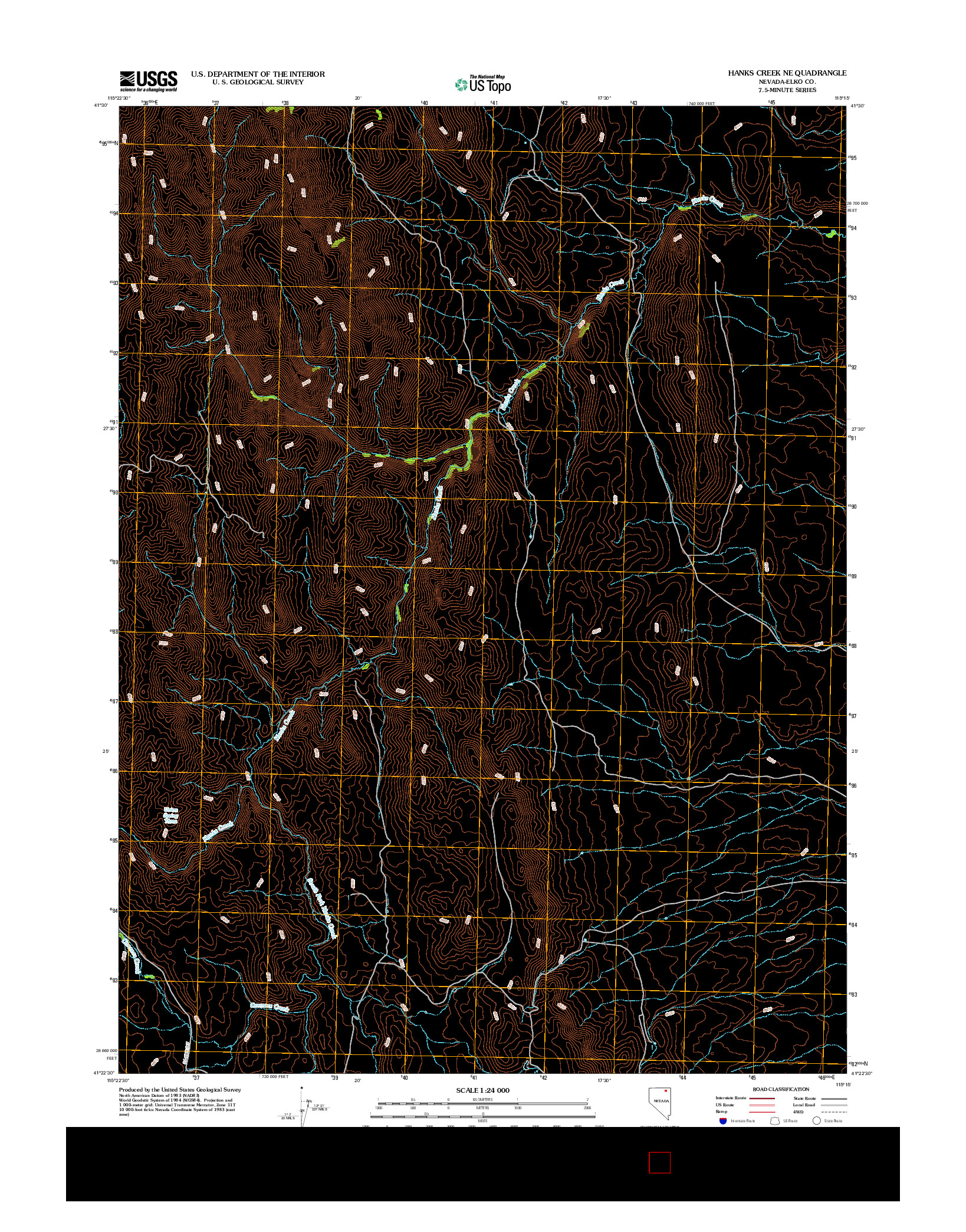 USGS US TOPO 7.5-MINUTE MAP FOR HANKS CREEK NE, NV 2012