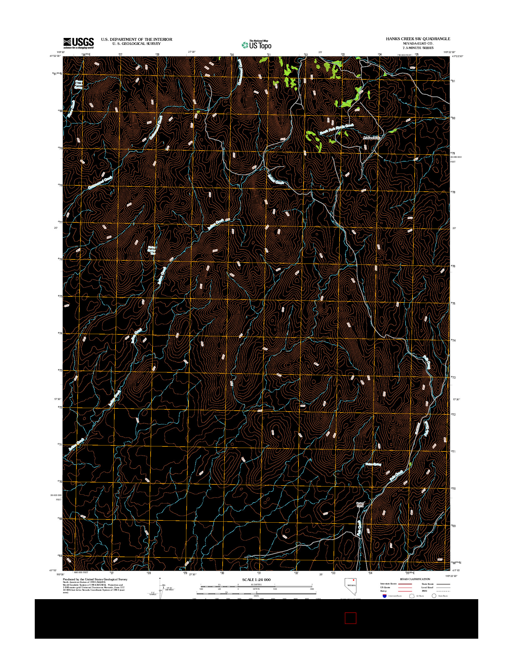 USGS US TOPO 7.5-MINUTE MAP FOR HANKS CREEK SW, NV 2012
