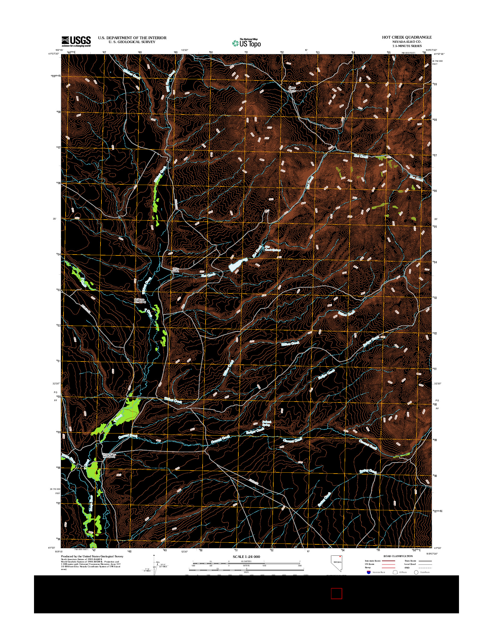 USGS US TOPO 7.5-MINUTE MAP FOR HOT CREEK, NV 2012