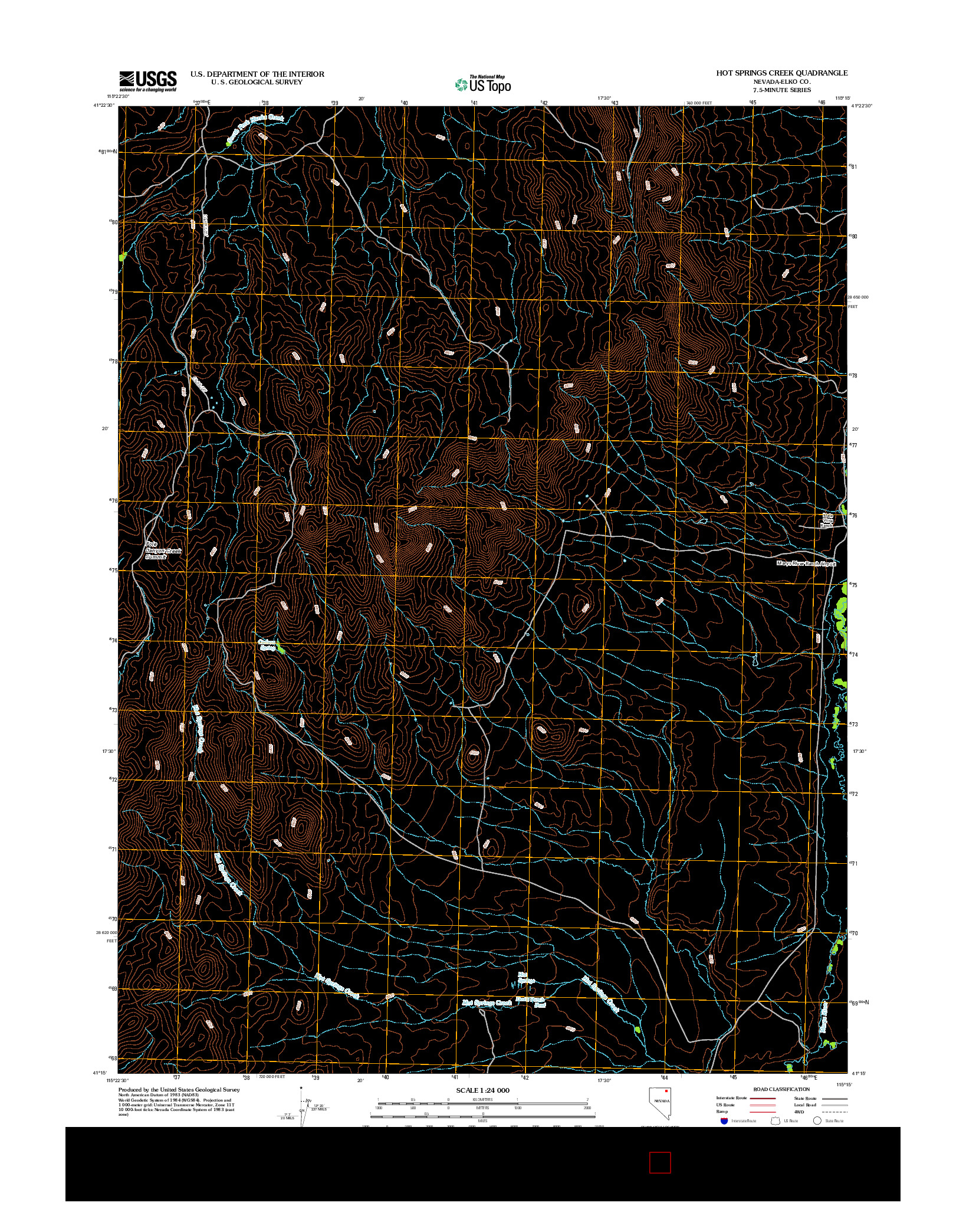 USGS US TOPO 7.5-MINUTE MAP FOR HOT SPRINGS CREEK, NV 2012