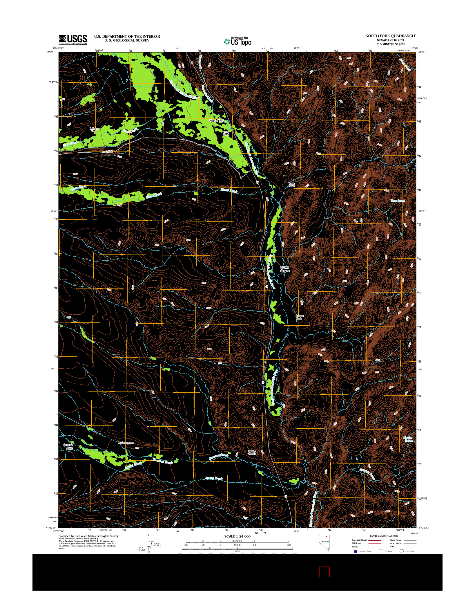 USGS US TOPO 7.5-MINUTE MAP FOR NORTH FORK, NV 2012