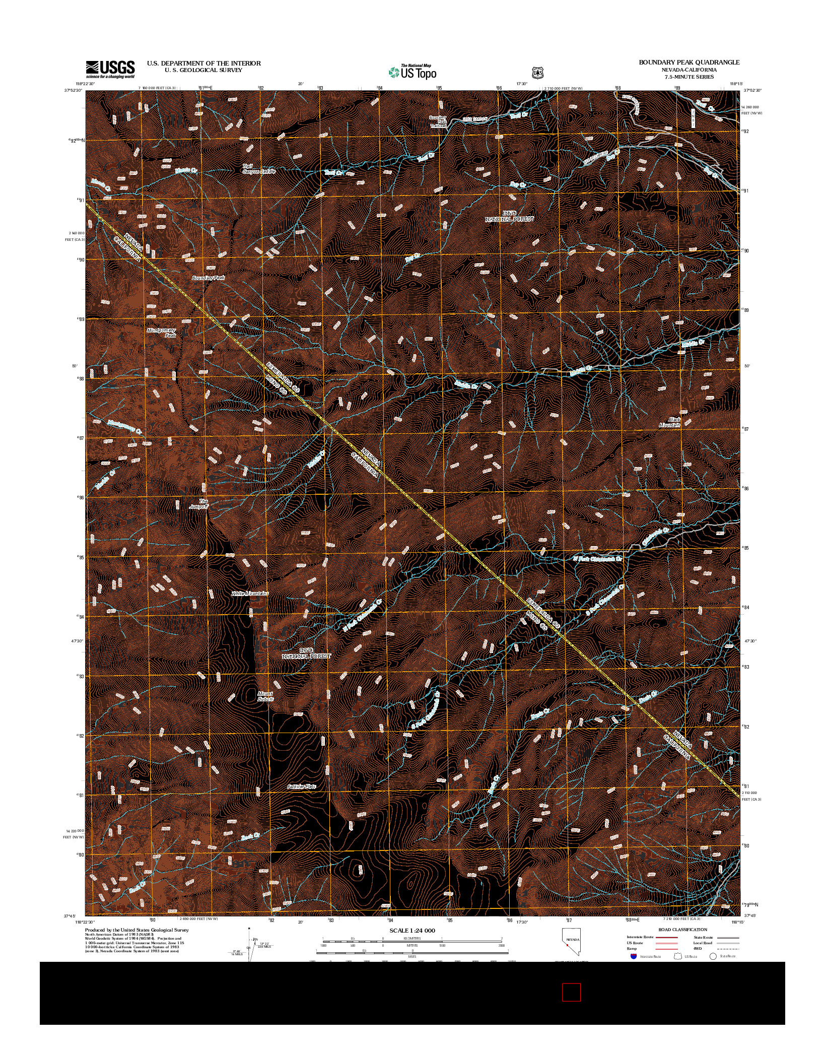 USGS US TOPO 7.5-MINUTE MAP FOR BOUNDARY PEAK, NV-CA 2012