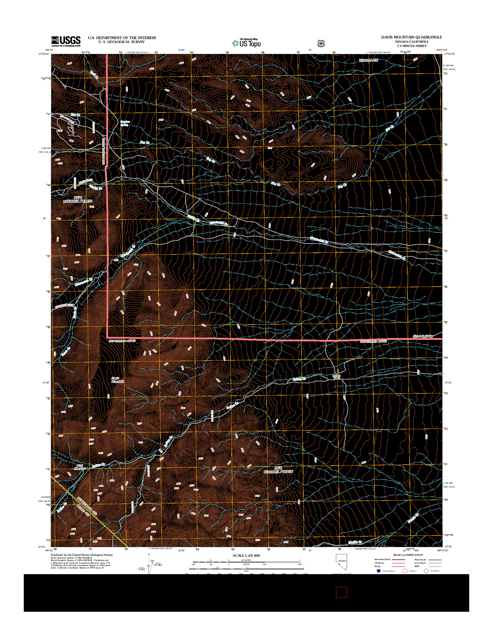 USGS US TOPO 7.5-MINUTE MAP FOR DAVIS MOUNTAIN, NV-CA 2012