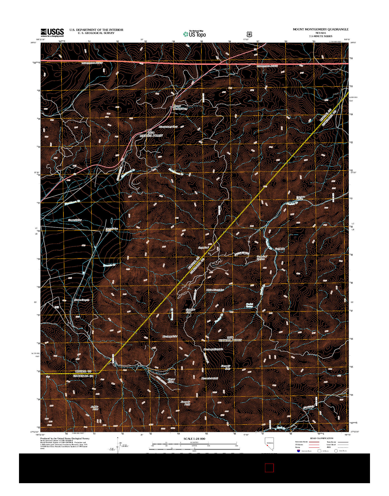 USGS US TOPO 7.5-MINUTE MAP FOR MOUNT MONTGOMERY, NV 2012