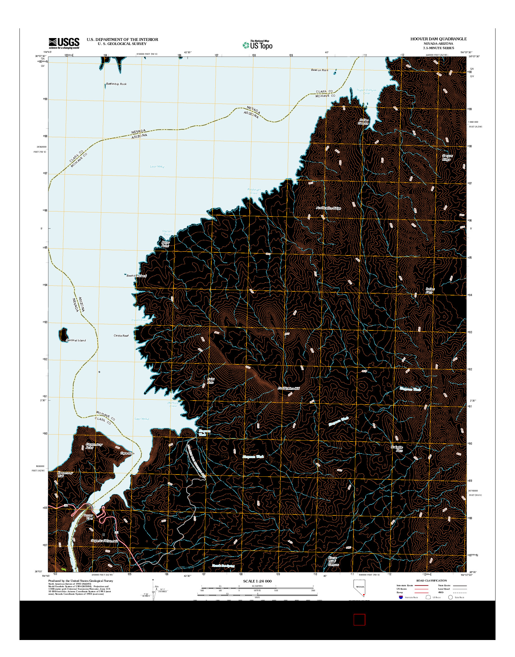 USGS US TOPO 7.5-MINUTE MAP FOR HOOVER DAM, NV-AZ 2012