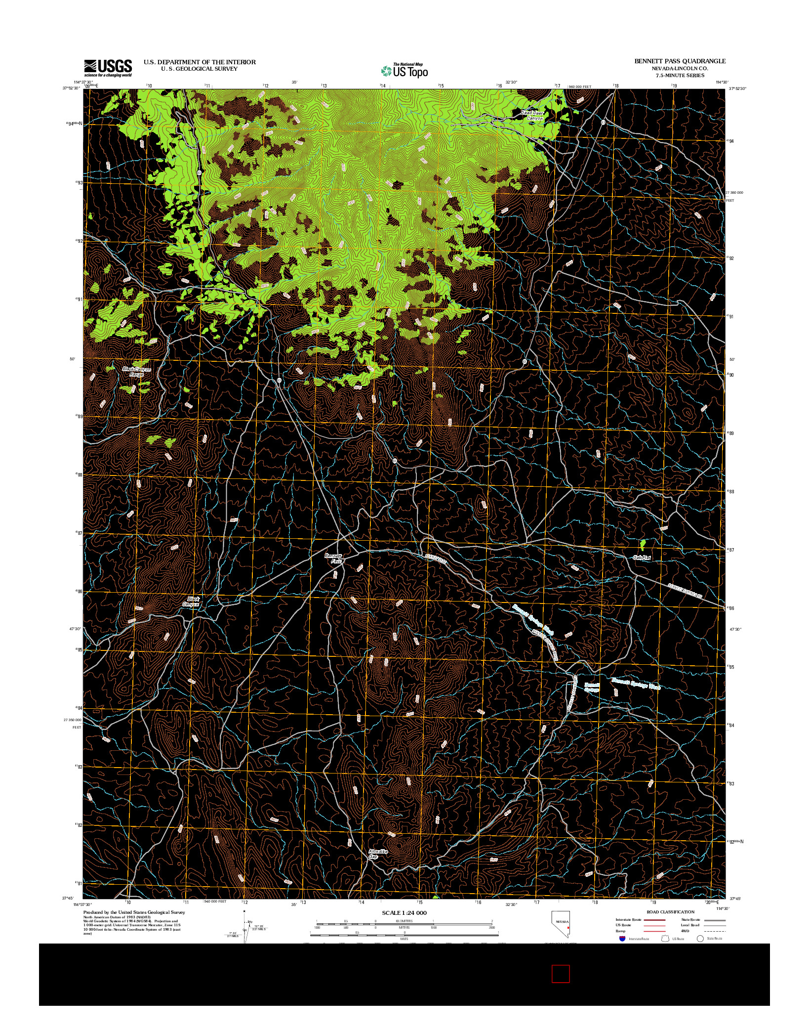 USGS US TOPO 7.5-MINUTE MAP FOR BENNETT PASS, NV 2012