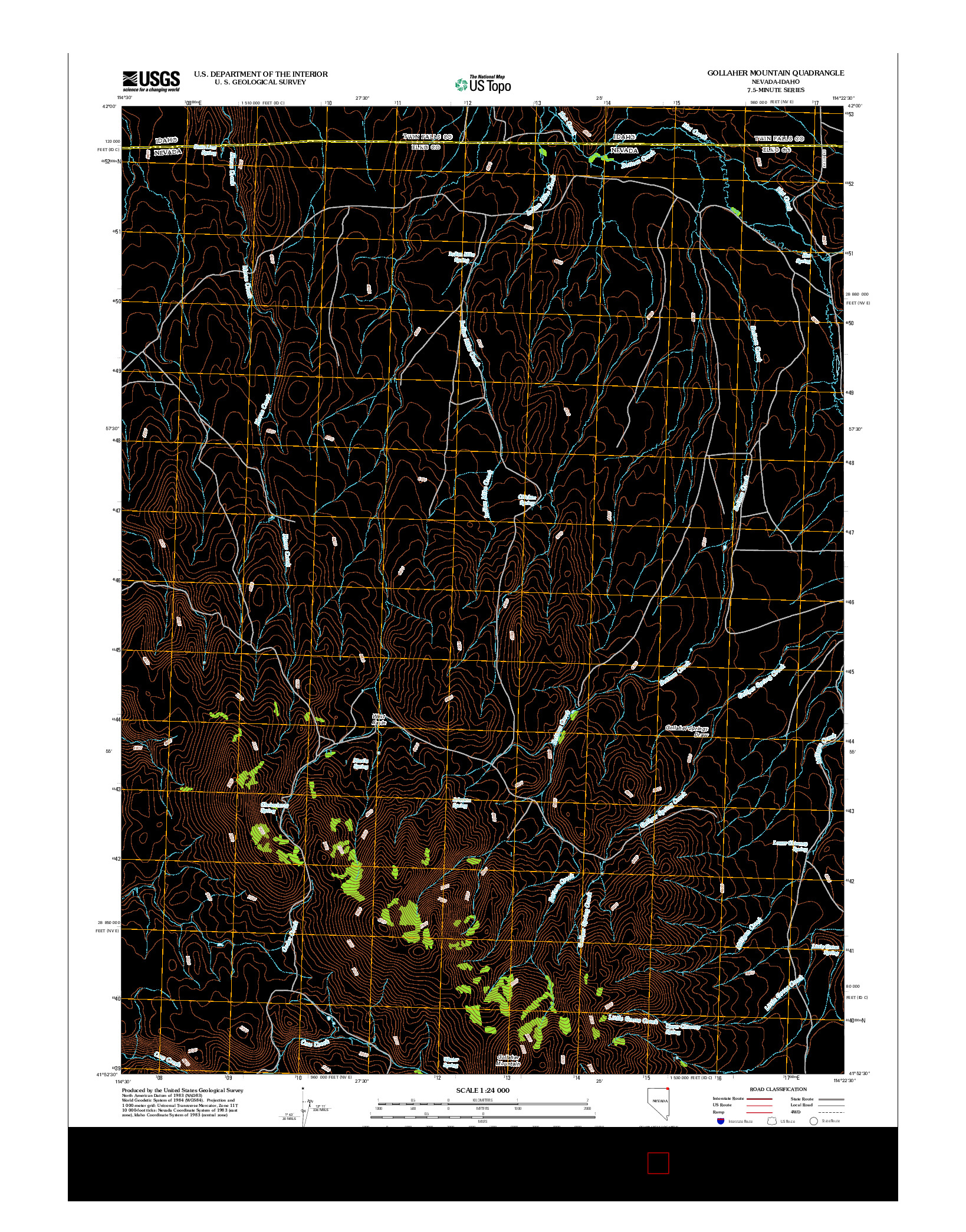 USGS US TOPO 7.5-MINUTE MAP FOR GOLLAHER MOUNTAIN, NV-ID 2012