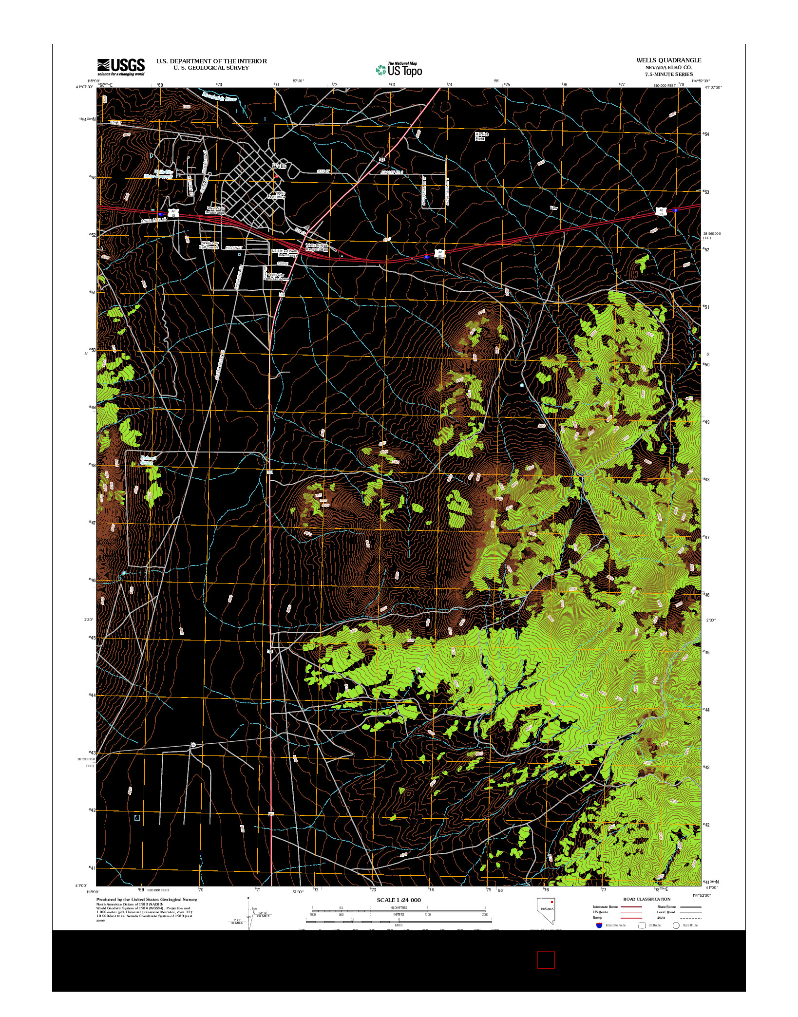 USGS US TOPO 7.5-MINUTE MAP FOR WELLS, NV 2012