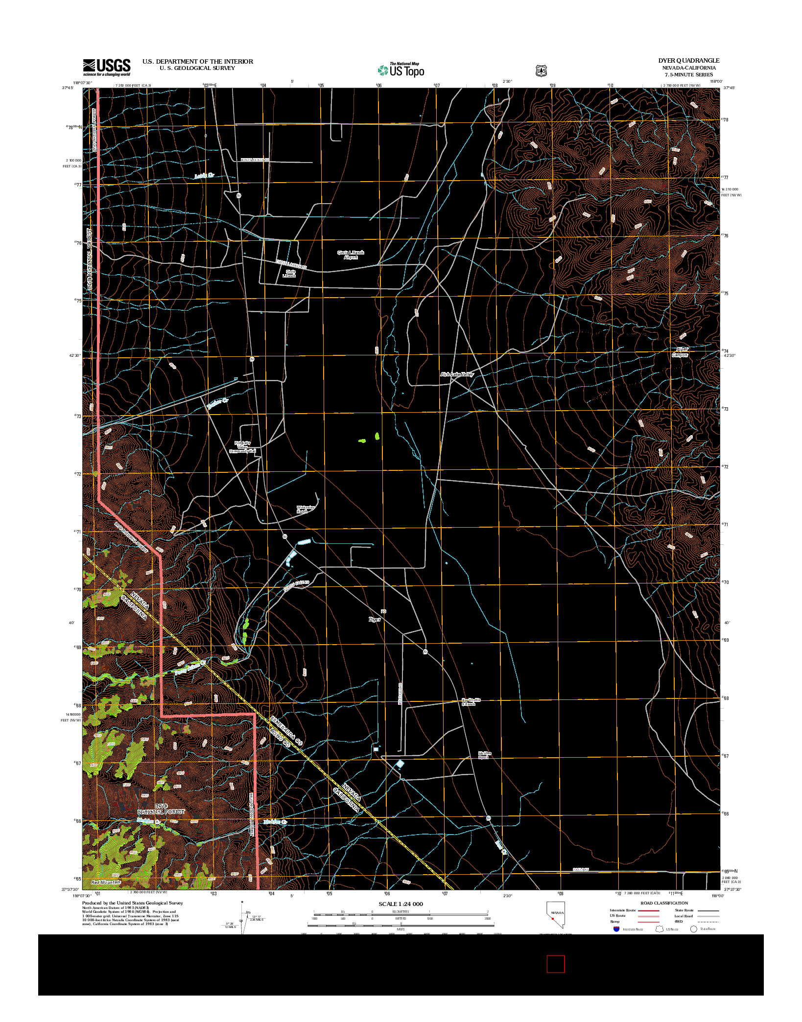 USGS US TOPO 7.5-MINUTE MAP FOR DYER, NV-CA 2012