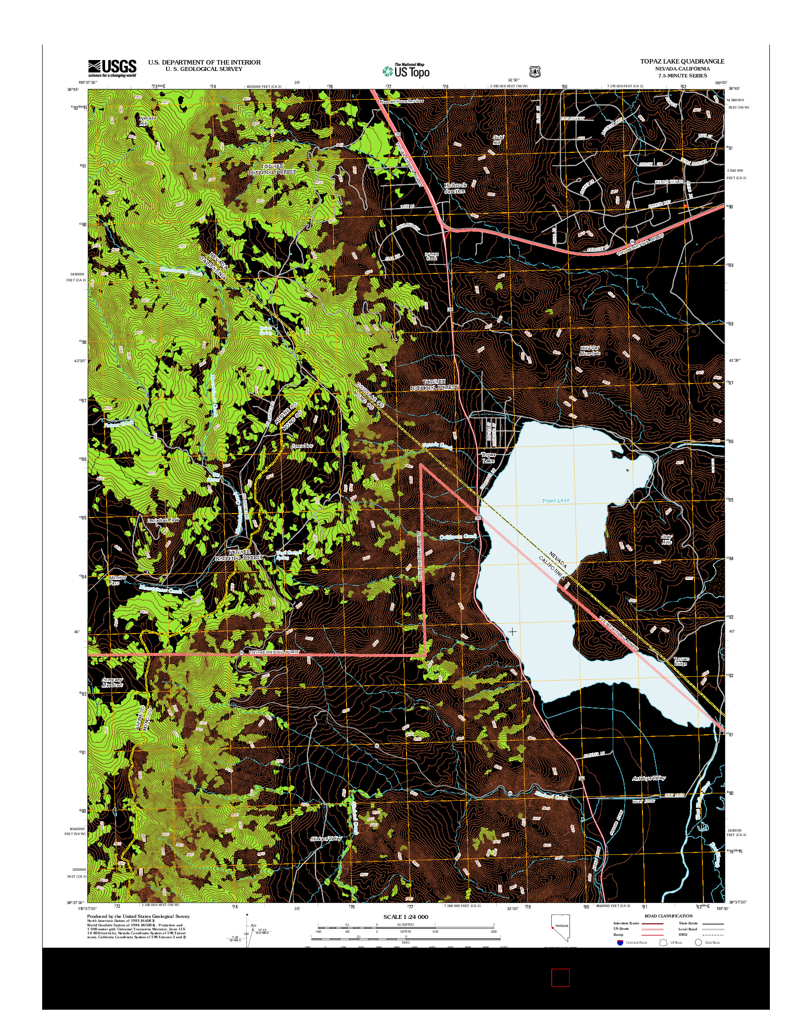 USGS US TOPO 7.5-MINUTE MAP FOR TOPAZ LAKE, NV-CA 2012