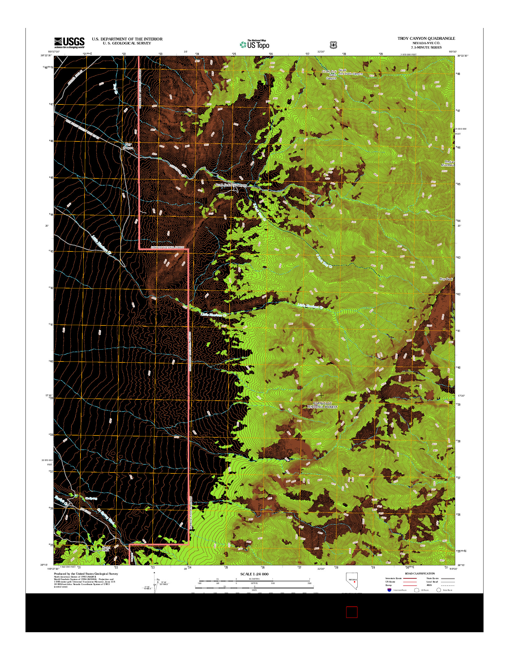 USGS US TOPO 7.5-MINUTE MAP FOR TROY CANYON, NV 2012