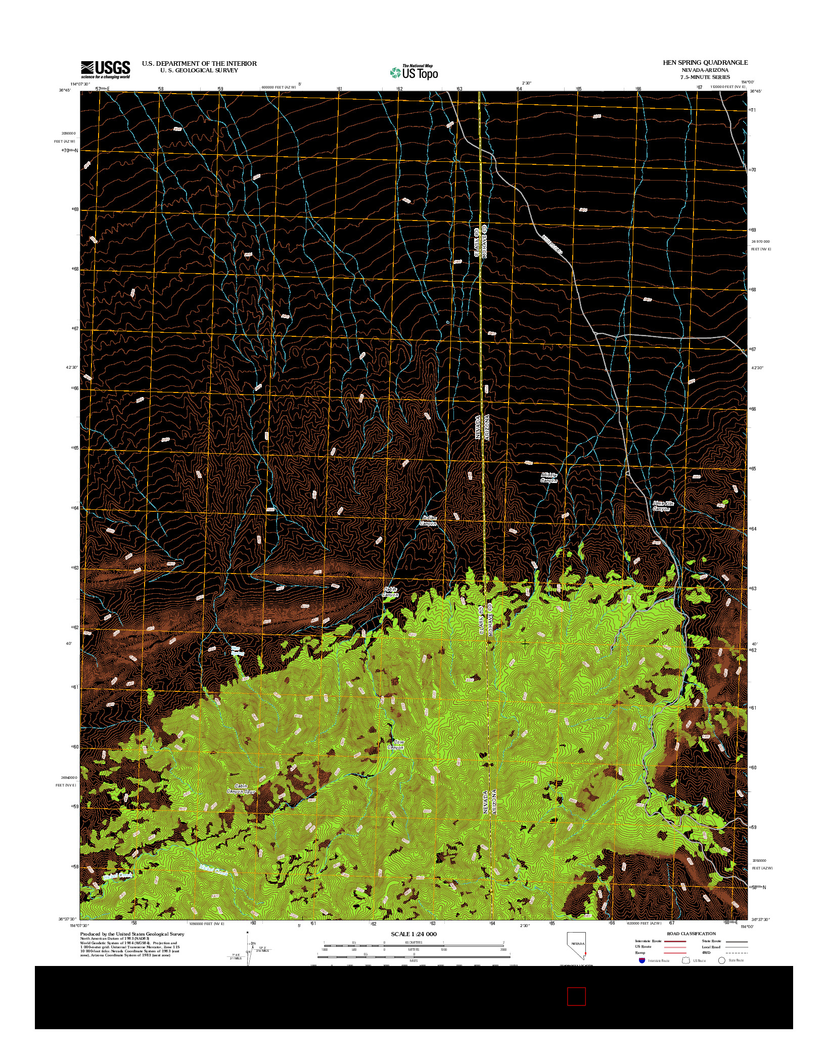 USGS US TOPO 7.5-MINUTE MAP FOR HEN SPRING, NV-AZ 2012