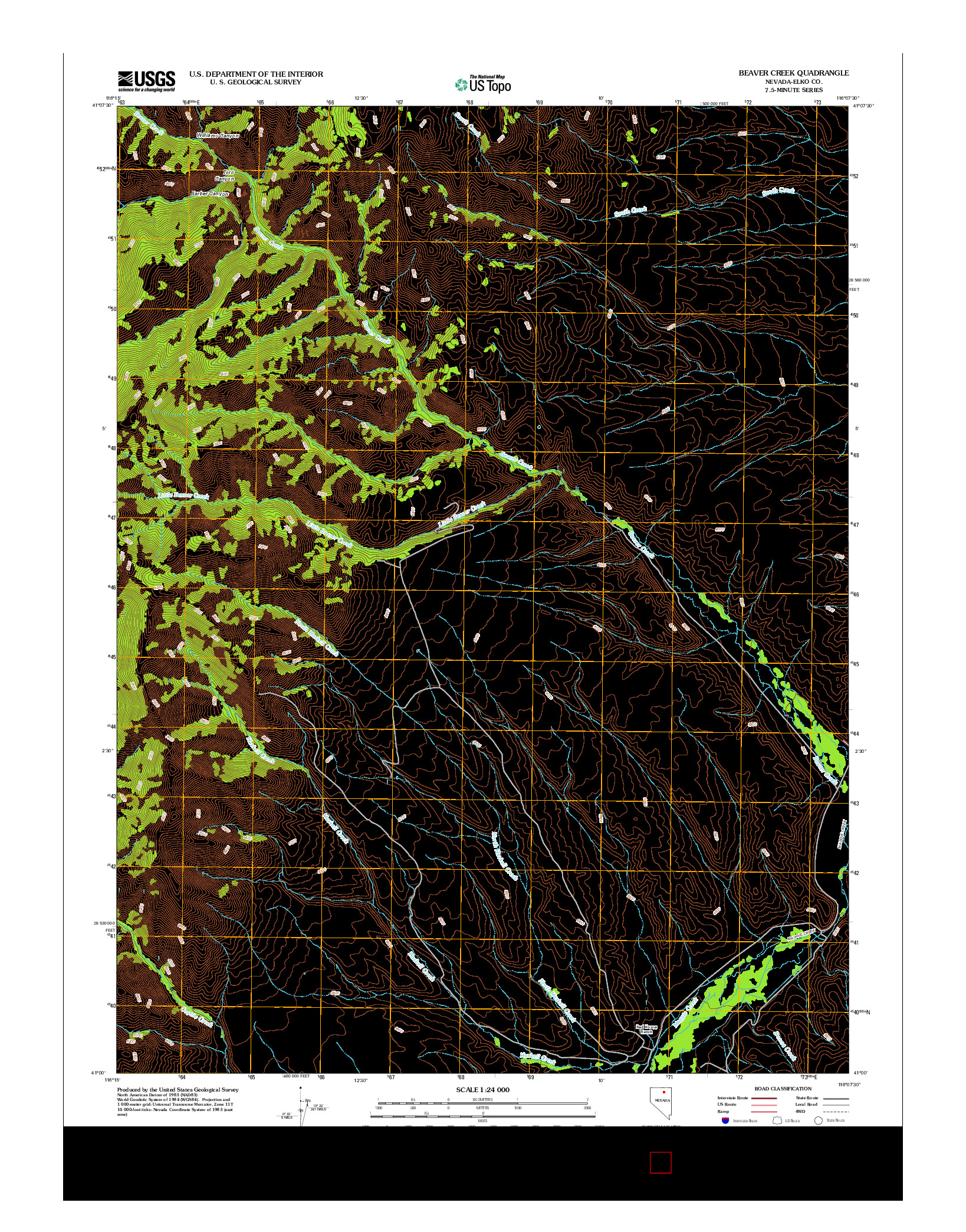 USGS US TOPO 7.5-MINUTE MAP FOR BEAVER CREEK, NV 2012